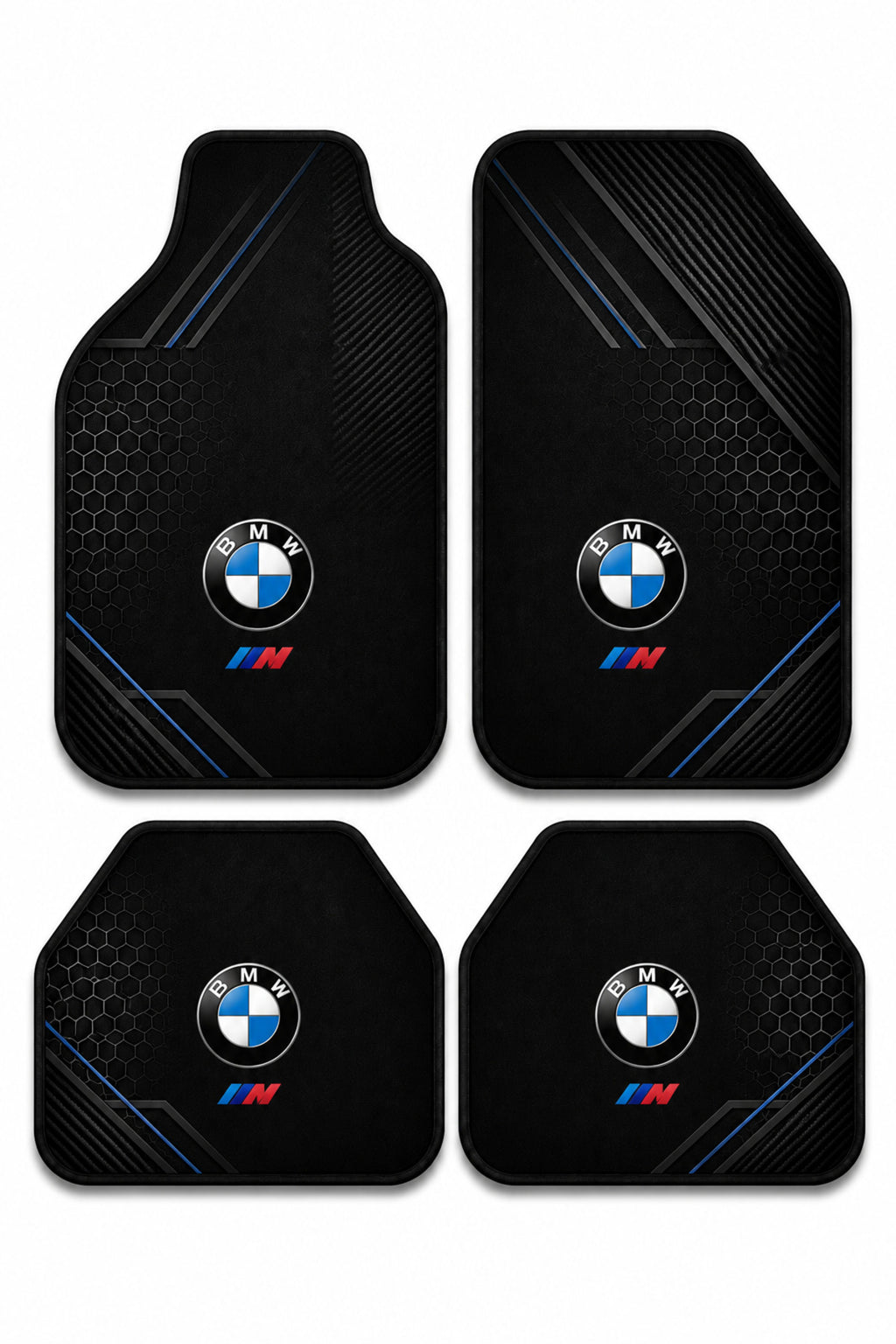 BMW M Tasarımlı Universal Premium Araç İçi Oto Paspası 4'lü Set – Tüm Araç Modellerine Uyumlu-Kaymaz DOT Taban