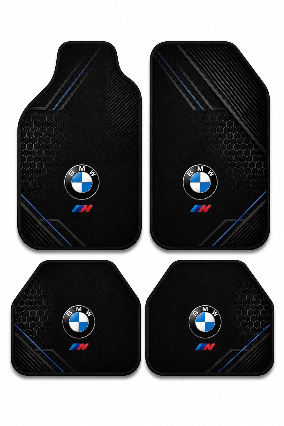 BMW M Tasarımlı Universal Premium Araç İçi Oto Paspası 4'lü Set – Tüm Araç Modellerine Uyumlu-Kaymaz DOT Taban
