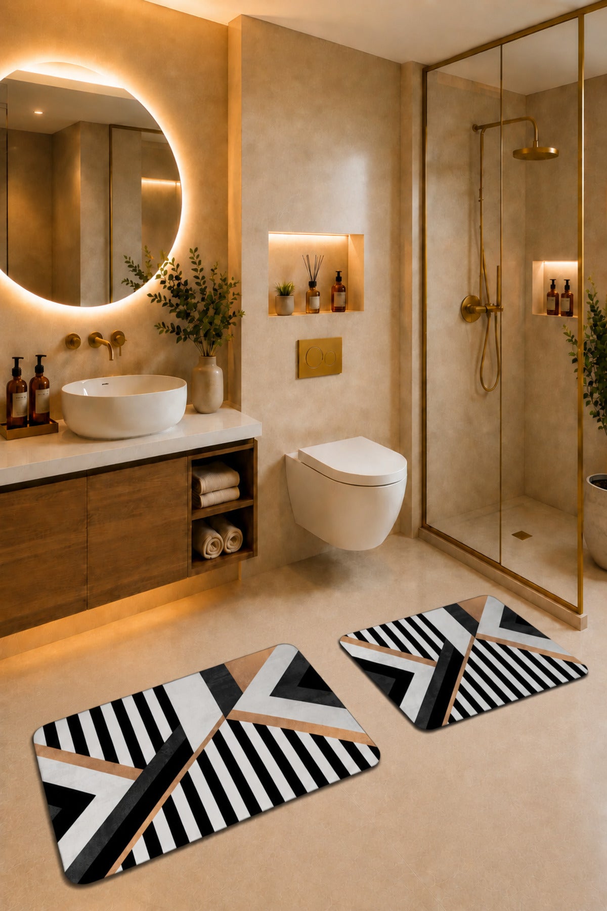 Banyo Paspası 2'li Set Kaymaz Tabanlı ve Yıkanabilir 60x90 Cm - 50x60 Cm