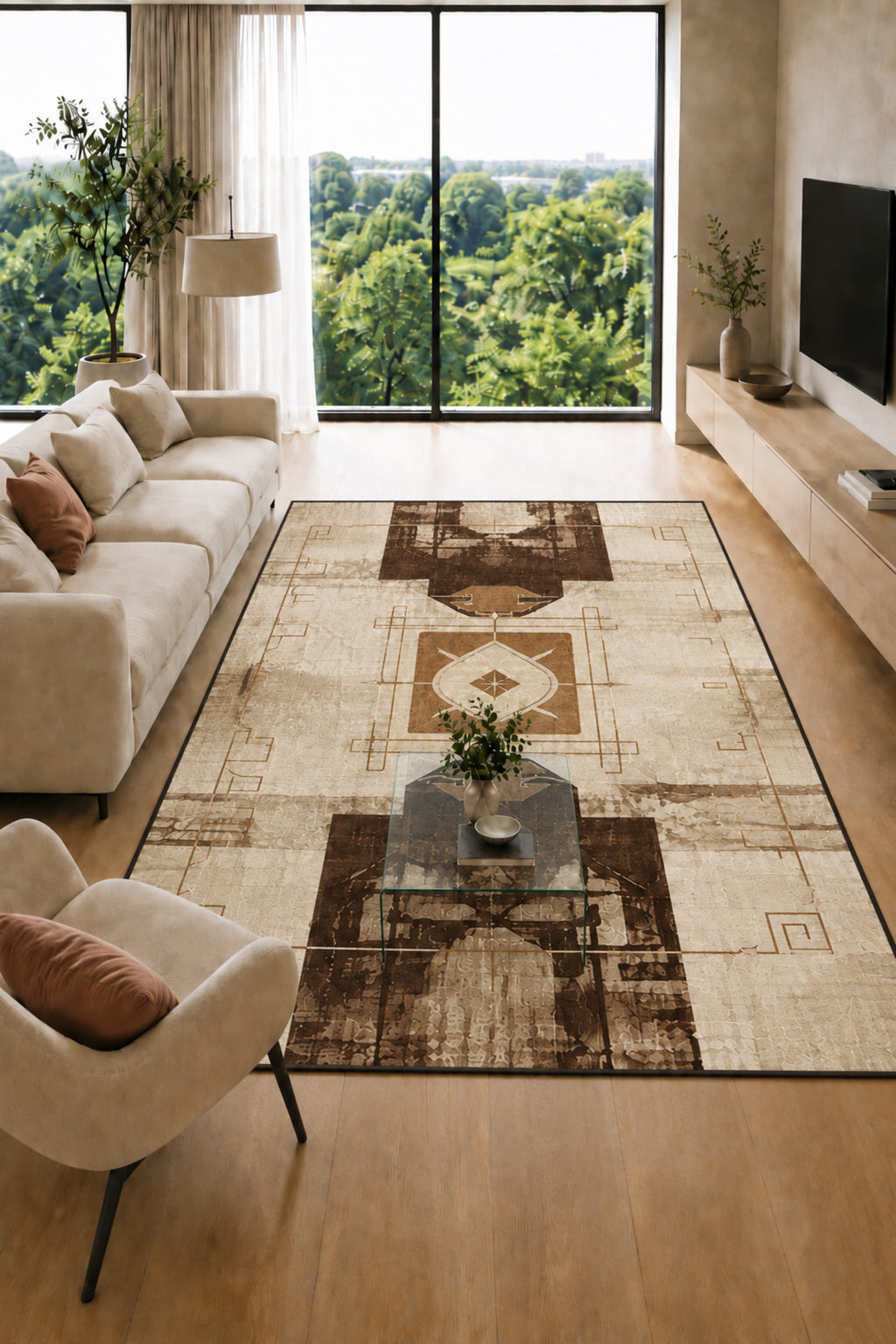 Urban Geometry Soyut Geometrik Desenli Modern Dijital Baskı Halı – Kaymaz Taban Yıkanabilir Salon Oturma Odası Halısı - Farkl