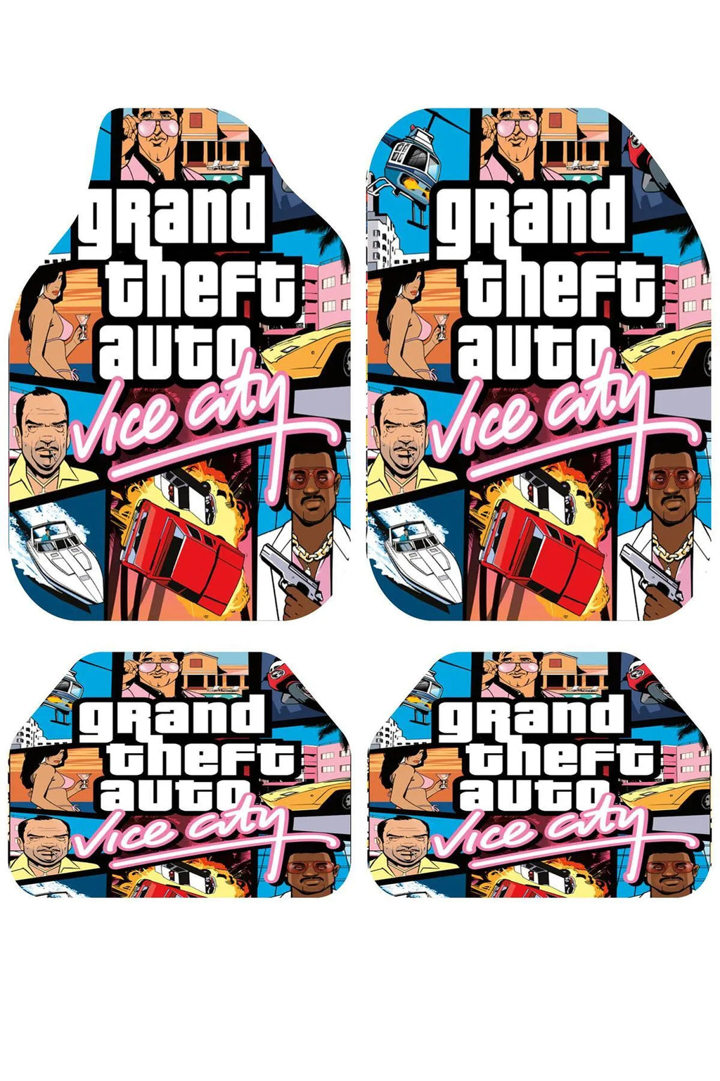 GTA Vice City Temalı -Kişiye Özel Tasarım-Premium Araç İçi Oto Paspası 4'lü Set – Universal Tüm Araç Modellerine Uyumlu, Kaym