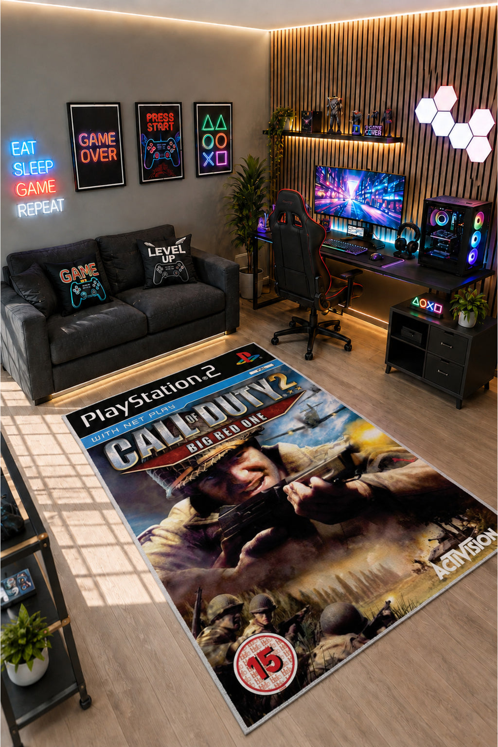 Gamer Collection Kişiye Özel Üretim Dekoratif Kaymaz Taban Oyun Odası Halısı – Dijital Baskı Yıkanabilir – Farklı Ölçü Seçene