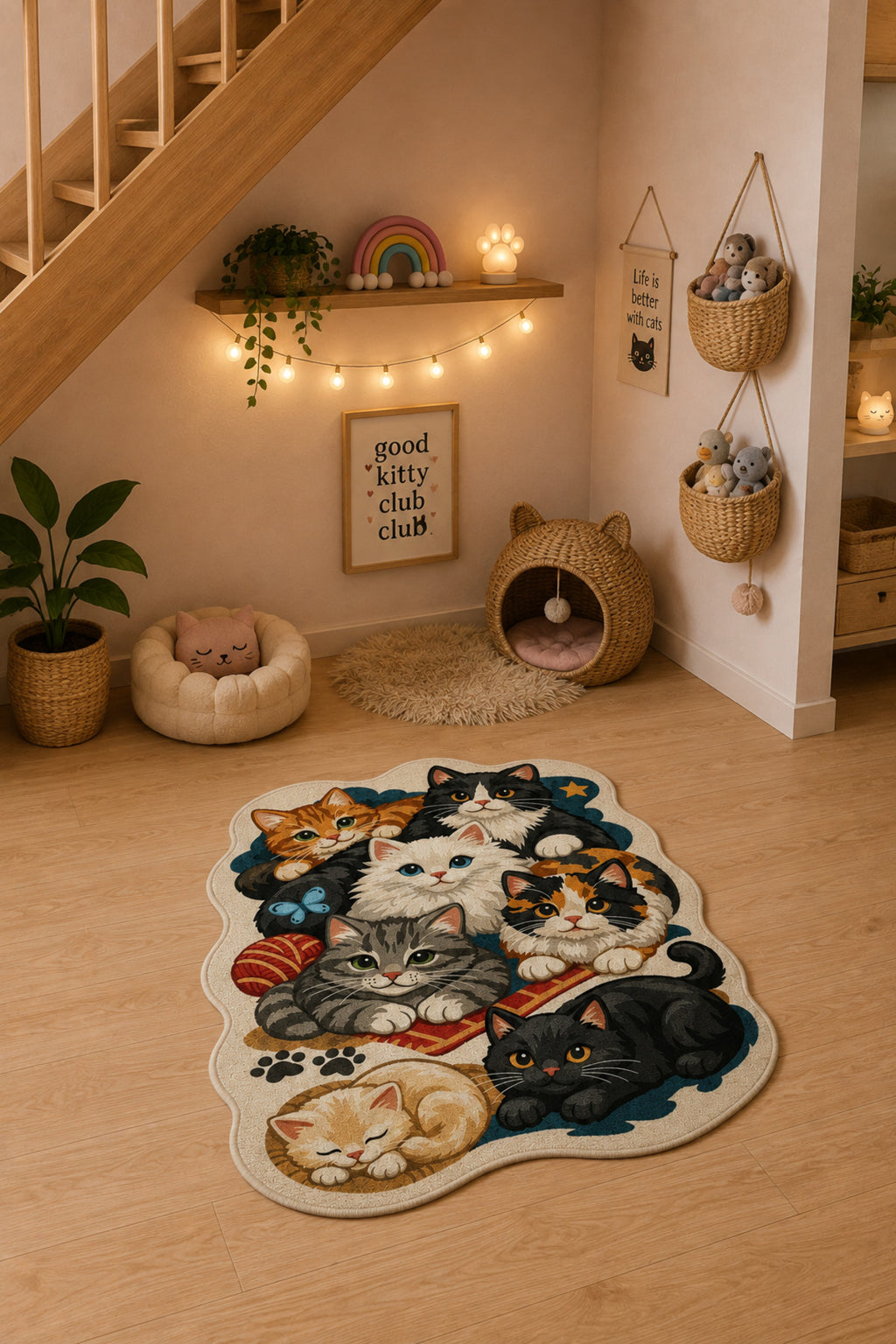 Kedi ve Köpek Mama Altlığı 60x90 cm – Kemik Şekilli Renkli Dijital Baskılı, Kaymaz Taban, Yıkanabilir Mama Paspası