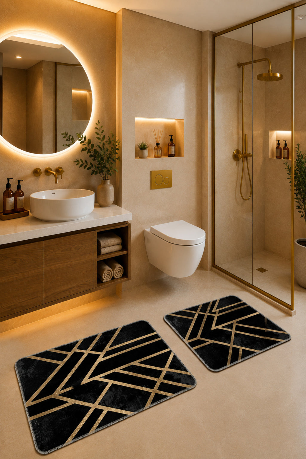 Banyo Paspası 2'li Set Kaymaz Tabanlı ve Yıkanabilir 60x90 Cm - 50x60 Cm