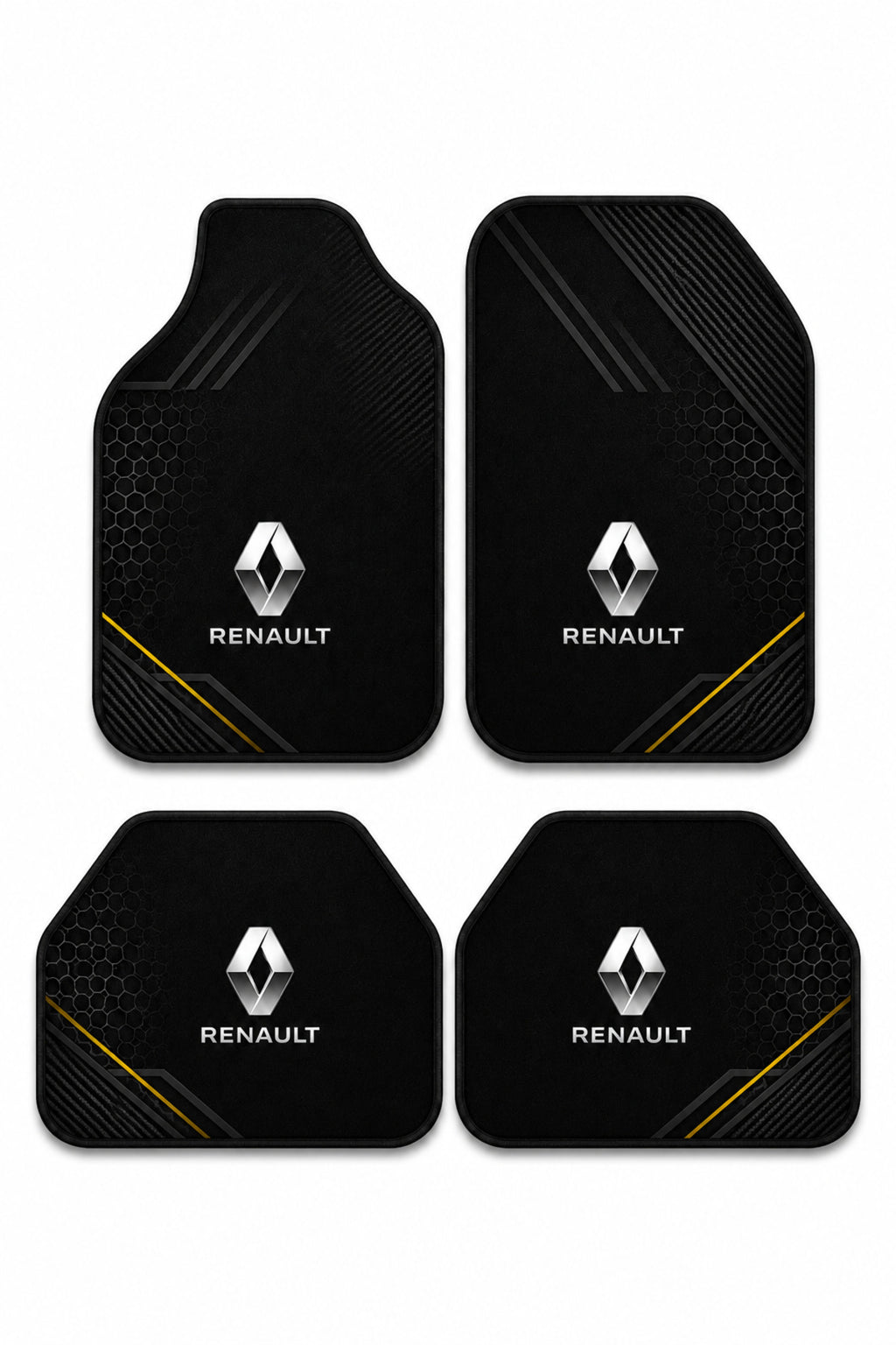 Renault Tasarımlı Universal Premium Araç İçi Oto Paspası 4'lü Set – Tüm Araç Modellerine Uyumlu-Kaymaz DOT Taban
