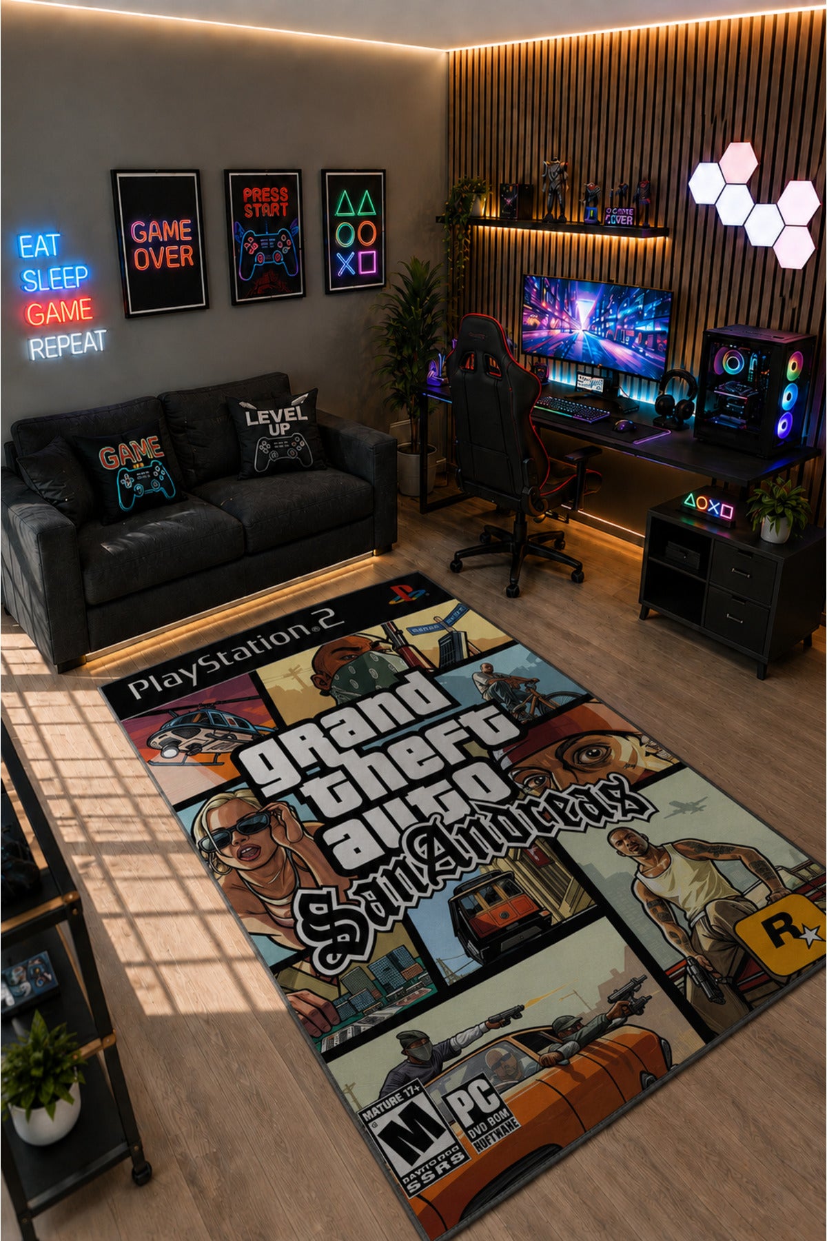 Gamer Collection Kişiye Özel Üretim Dekoratif Kaymaz Taban Oyun Odası Halısı – Dijital Baskı Yıkanabilir – Farklı Ölçü Seçene