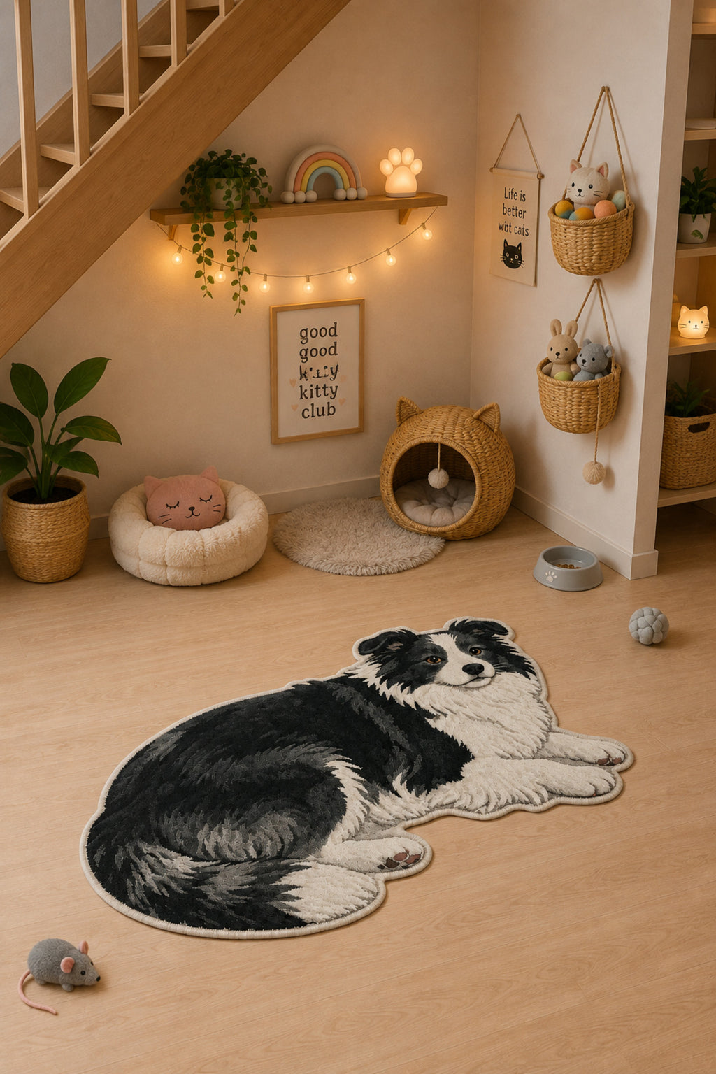 Kedi ve Köpek Mama Altlığı 60x90 cm – Kemik Şekilli Renkli Dijital Baskılı, Kaymaz Taban, Yıkanabilir Mama Paspası