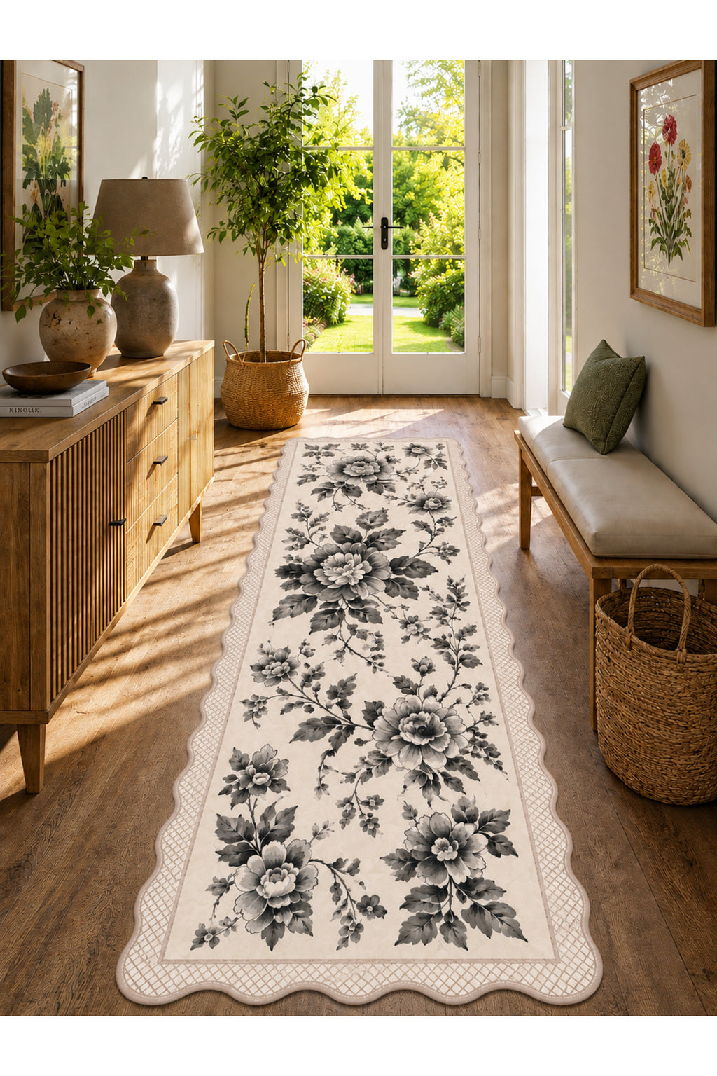 Botanica Luxe Collection English Rose Kişiye Özel Üretim Dekoratif Kaymaz Taban Antre/Hol Halısı – Dijital Baskı, Yıkanabilir