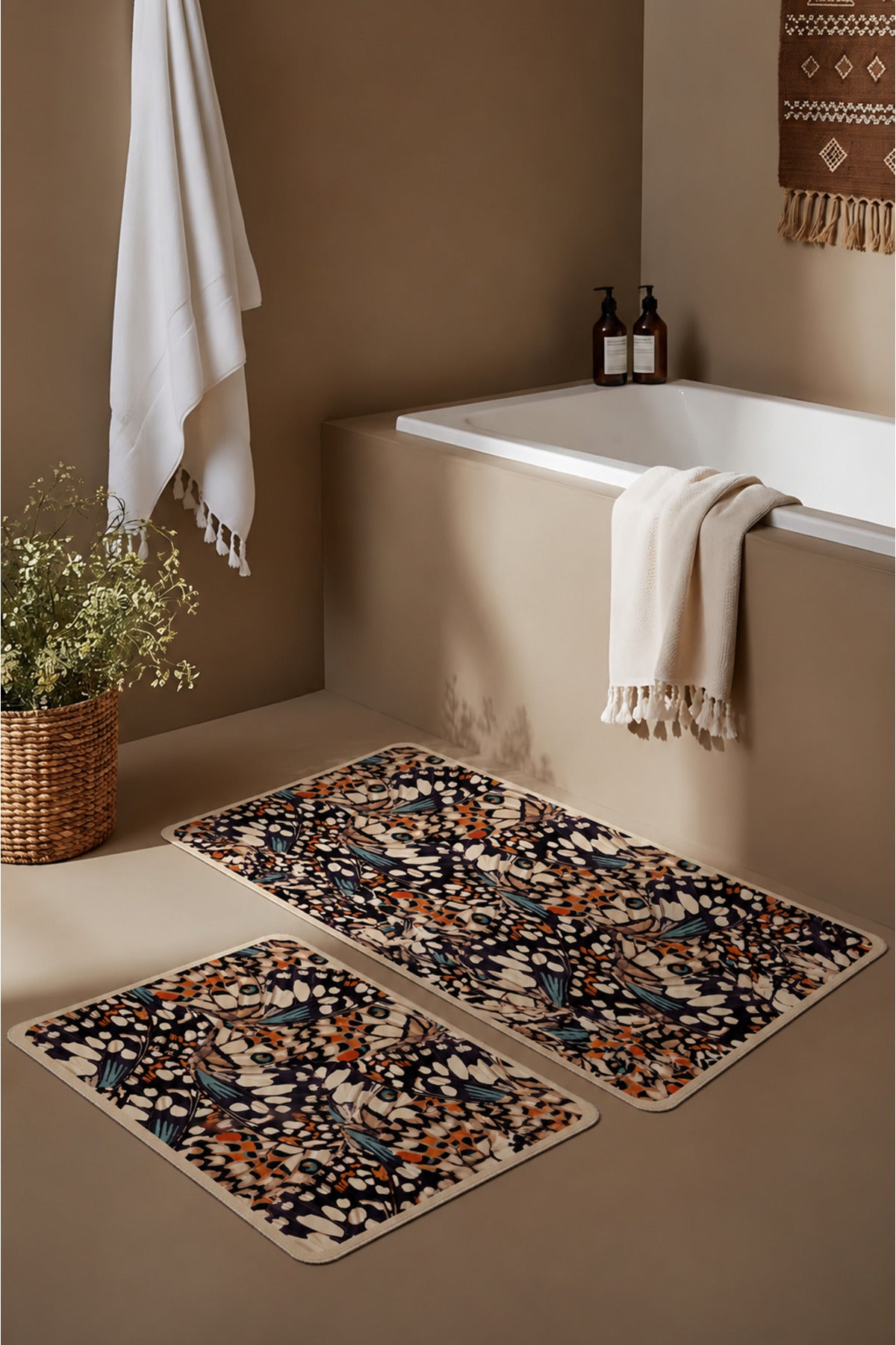 Banyo Paspası 2'li Set Kaymaz Tabanlı ve Yıkanabilir 60x90 Cm - 50x60 Cm