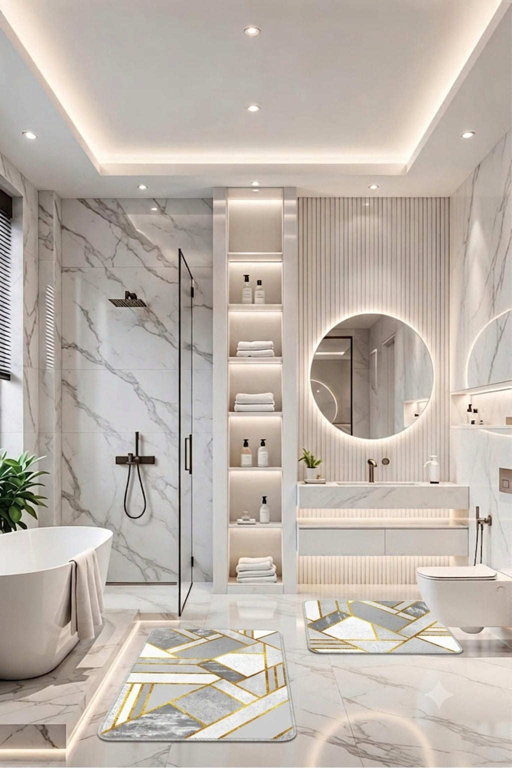 Banyo Paspası 2'li Set Kaymaz Tabanlı ve Yıkanabilir 60x90 Cm - 50x60 Cm