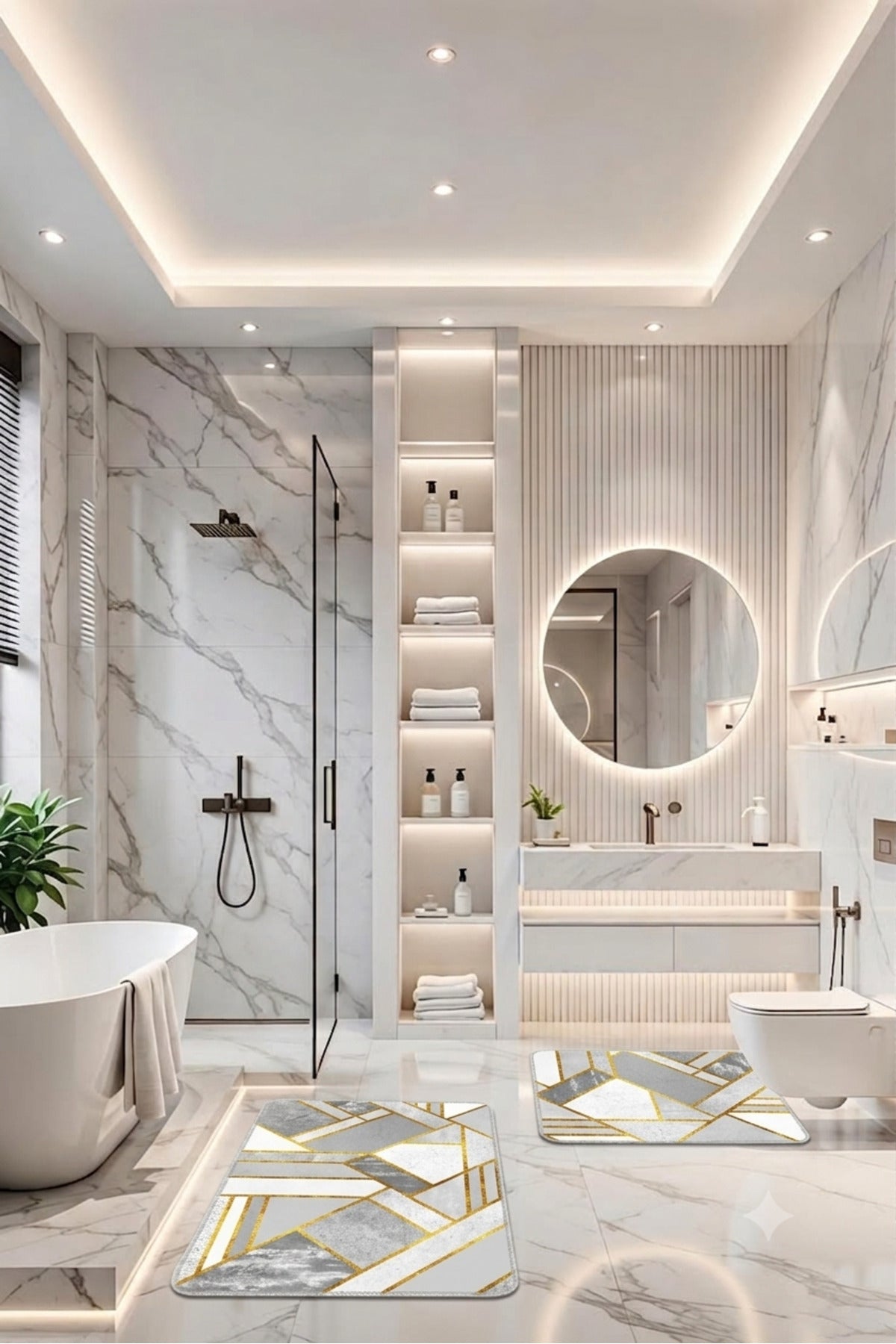 Banyo Paspası 2'li Set Kaymaz Tabanlı ve Yıkanabilir 60x90 Cm - 50x60 Cm