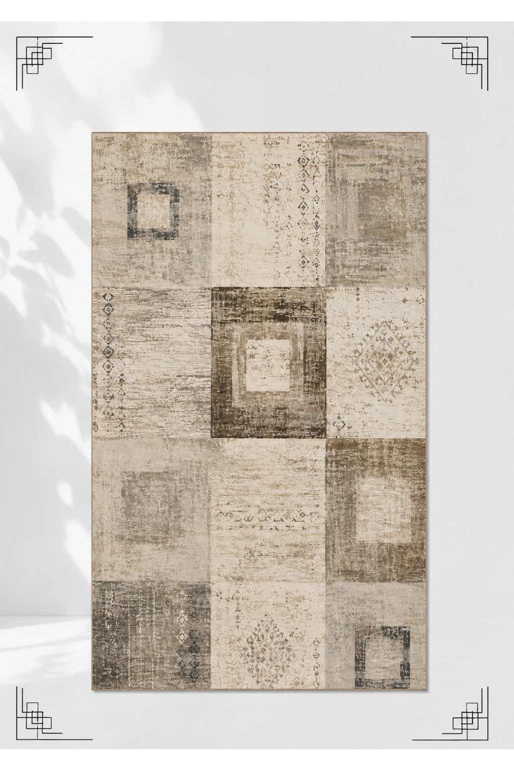 Urban Patchwork Modern Geometrik ve Eskitme Desenli Dijital Baskı Kaymaz Taban Yıkanabilir Salon Halısı – 5 Desen ve Farklı Ö