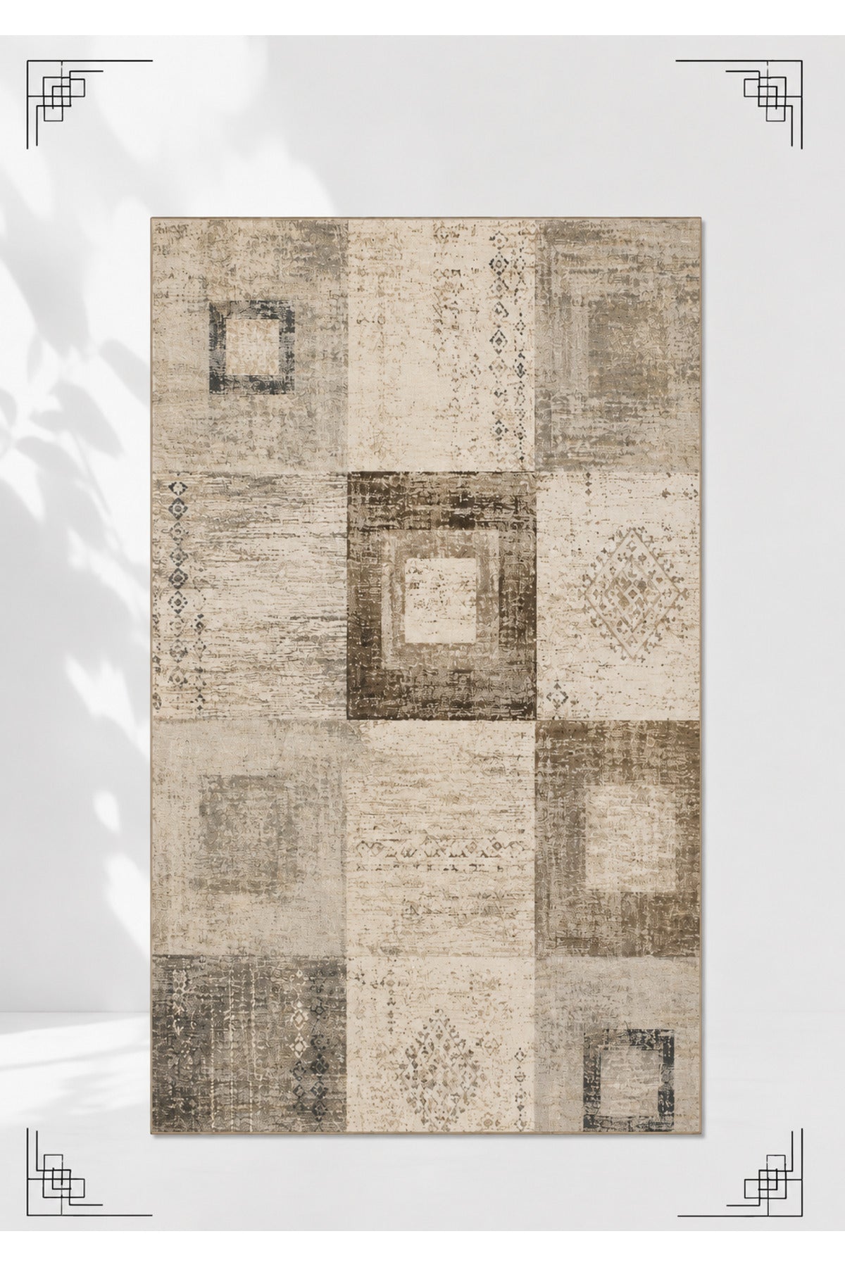 Urban Patchwork Modern Geometrik ve Eskitme Desenli Dijital Baskı Kaymaz Taban Yıkanabilir Salon Halısı – 5 Desen ve Farklı Ö