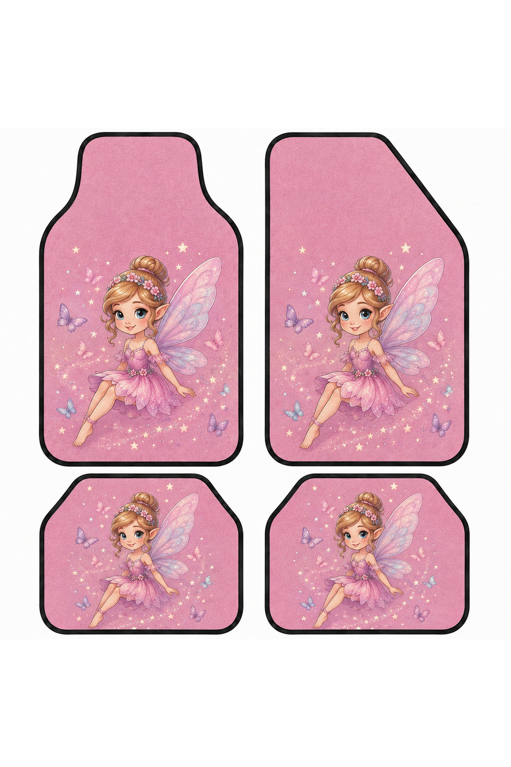 Fairy Dream Figürlü Pembe Tasarım Universal Premium Araç İçi Oto Paspası 4'lü Set – Tüm Araç Modellerine Uygun – Kaymaz DOT T