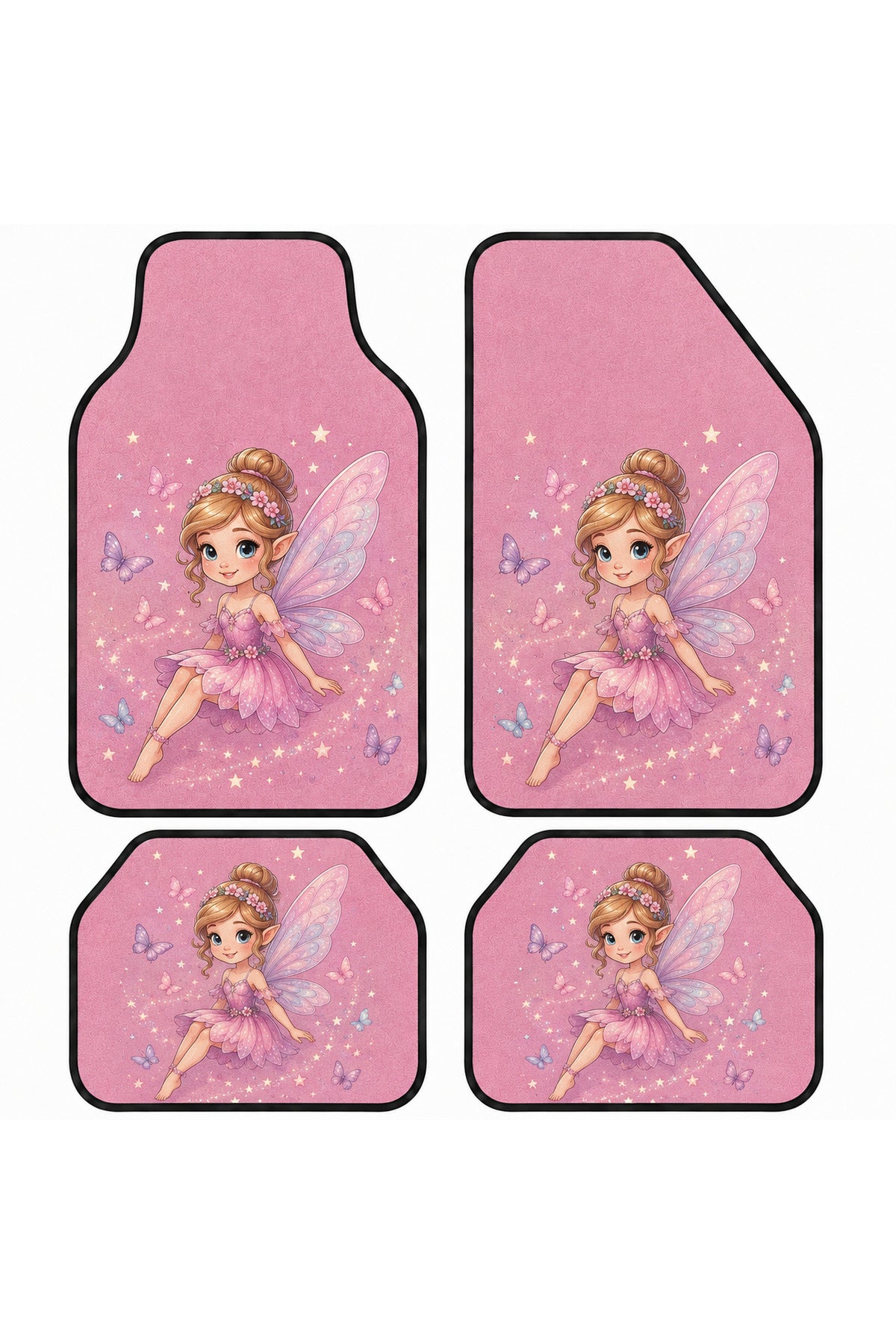 Fairy Dream Figürlü Pembe Tasarım Universal Premium Araç İçi Oto Paspası 4'lü Set – Tüm Araç Modellerine Uygun – Kaymaz DOT T