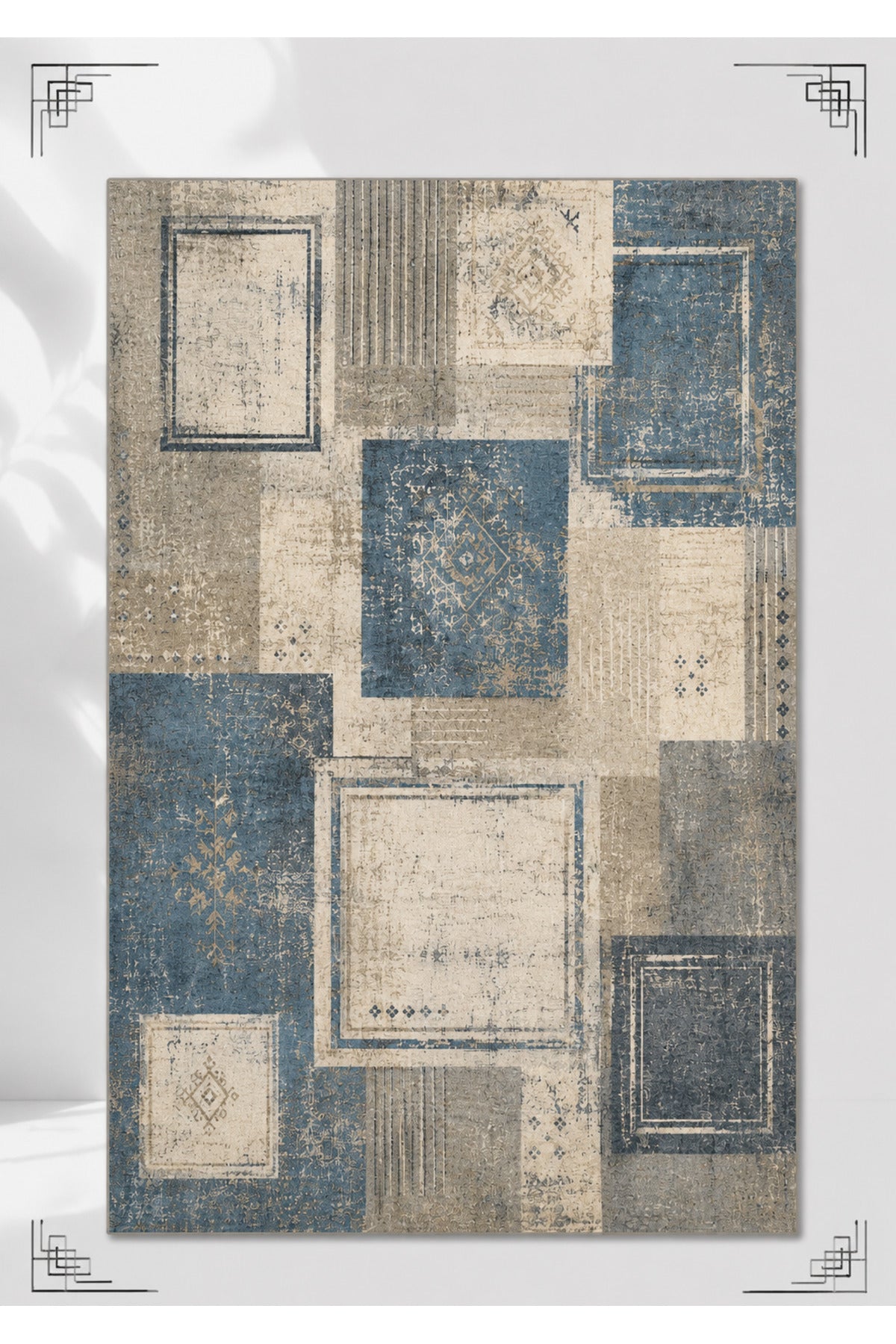 Urban Patchwork Modern Geometrik ve Eskitme Desenli Dijital Baskı Kaymaz Taban Yıkanabilir Salon Halısı – 5 Desen ve Farklı Ö