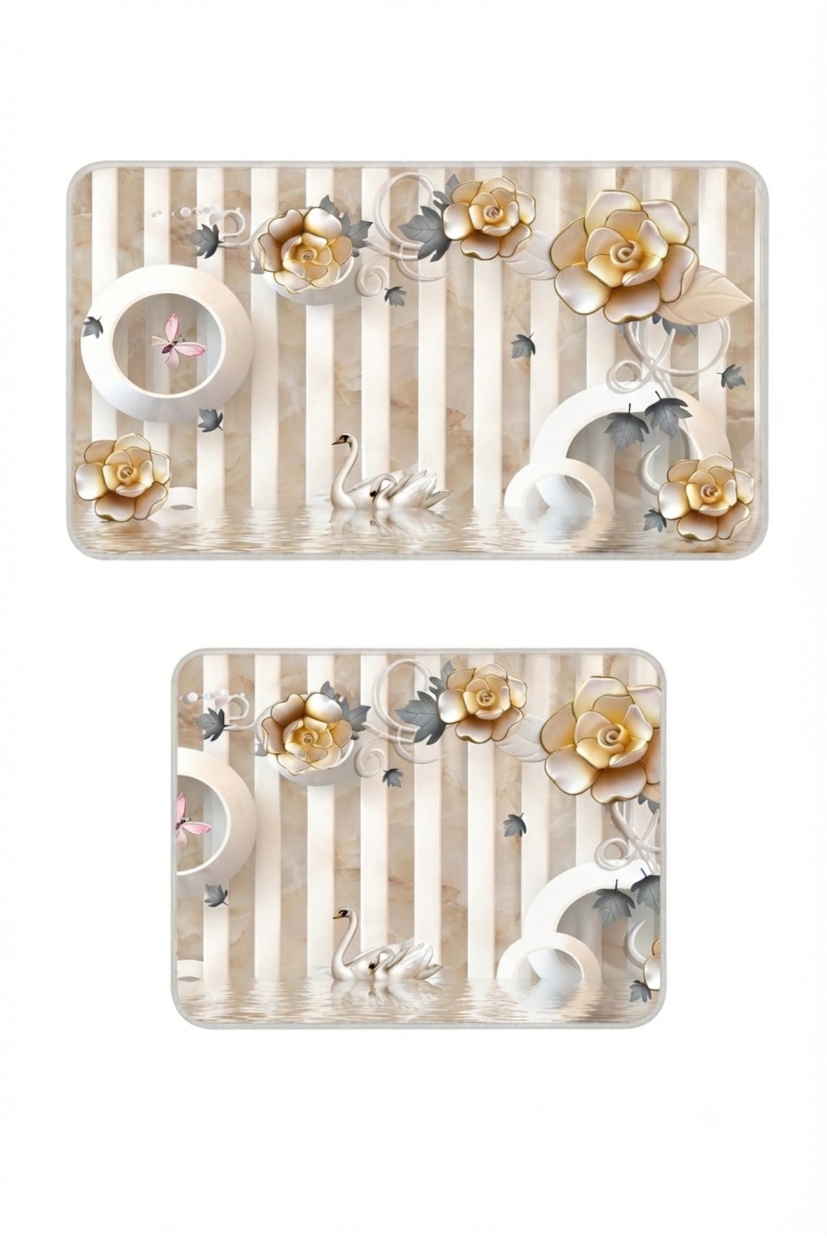 Banyo Paspası 2'li Set Kaymaz Tabanlı ve Yıkanabilir 60x90 Cm - 50x60 Cm