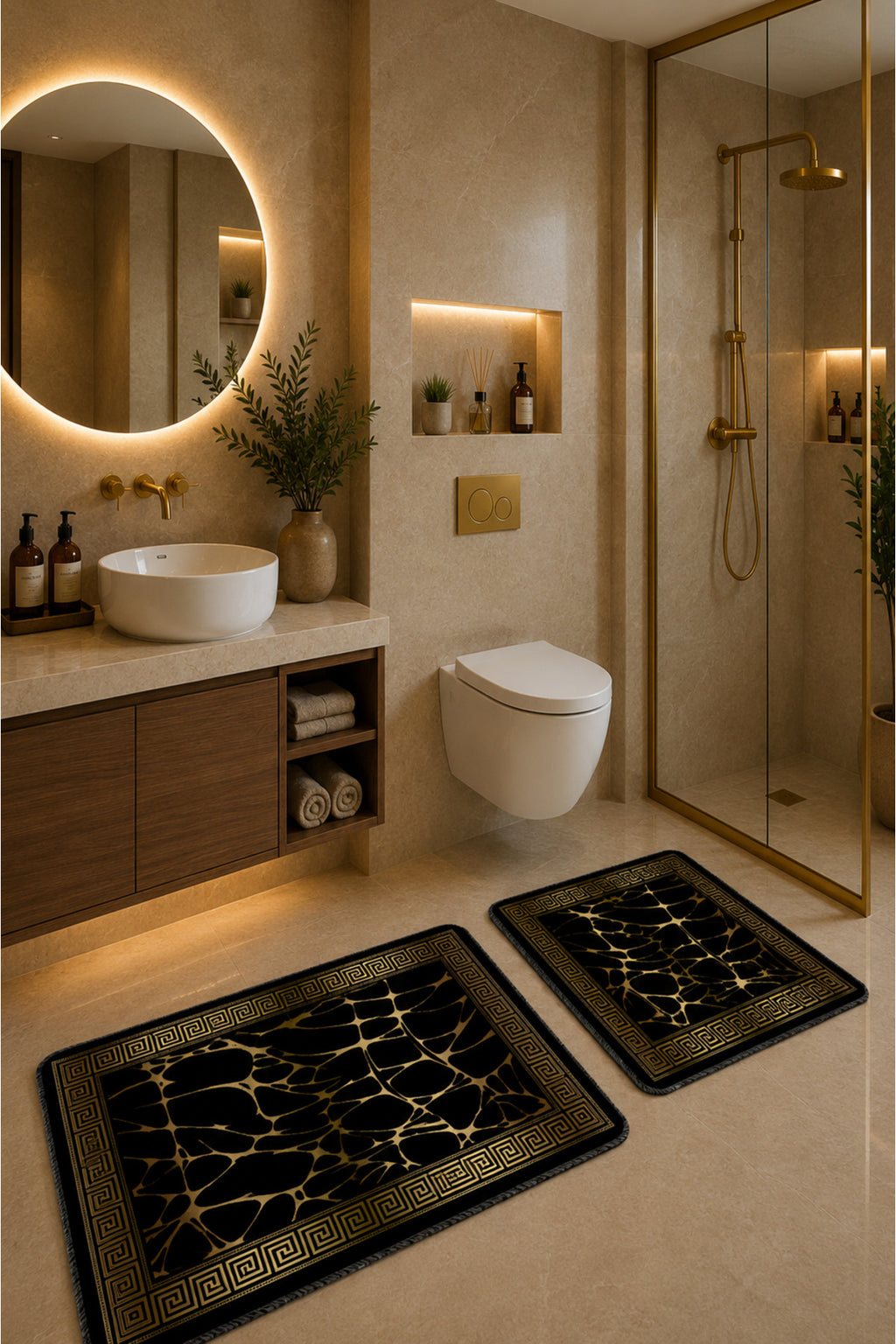 Banyo Paspası 2'li Set Kaymaz Tabanlı ve Yıkanabilir 60x90 Cm - 50x60 Cm