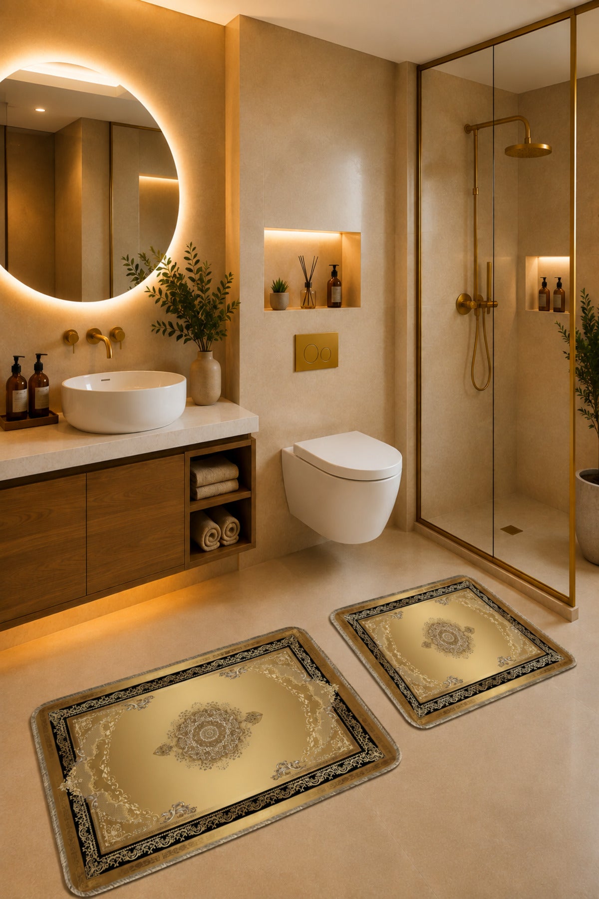 Banyo Paspası 2'li Set Kaymaz Tabanlı ve Yıkanabilir 60x90 Cm - 50x60 Cm