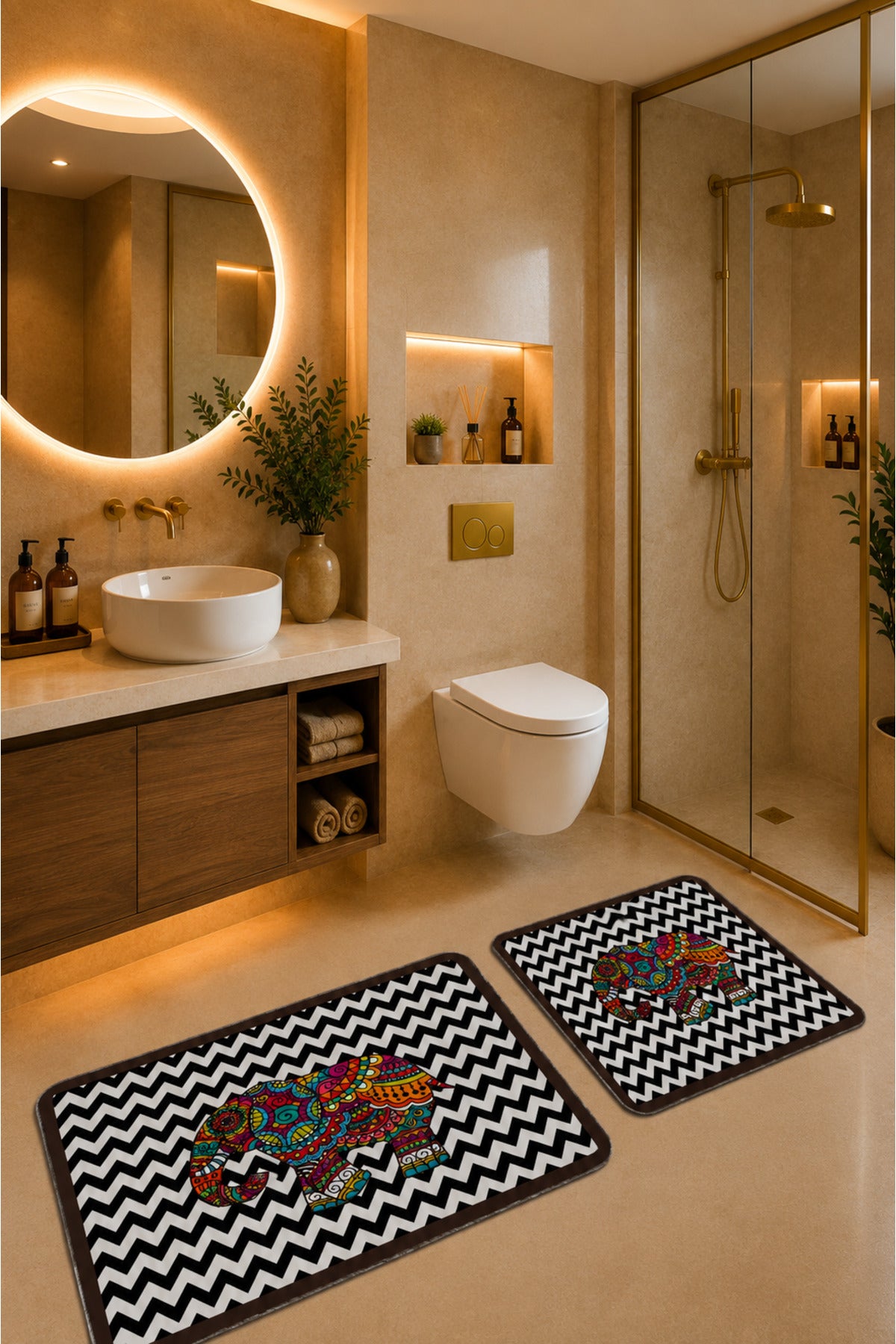 Banyo Paspası 2'li Set Kaymaz Tabanlı ve Yıkanabilir 60x90 Cm - 50x60 Cm