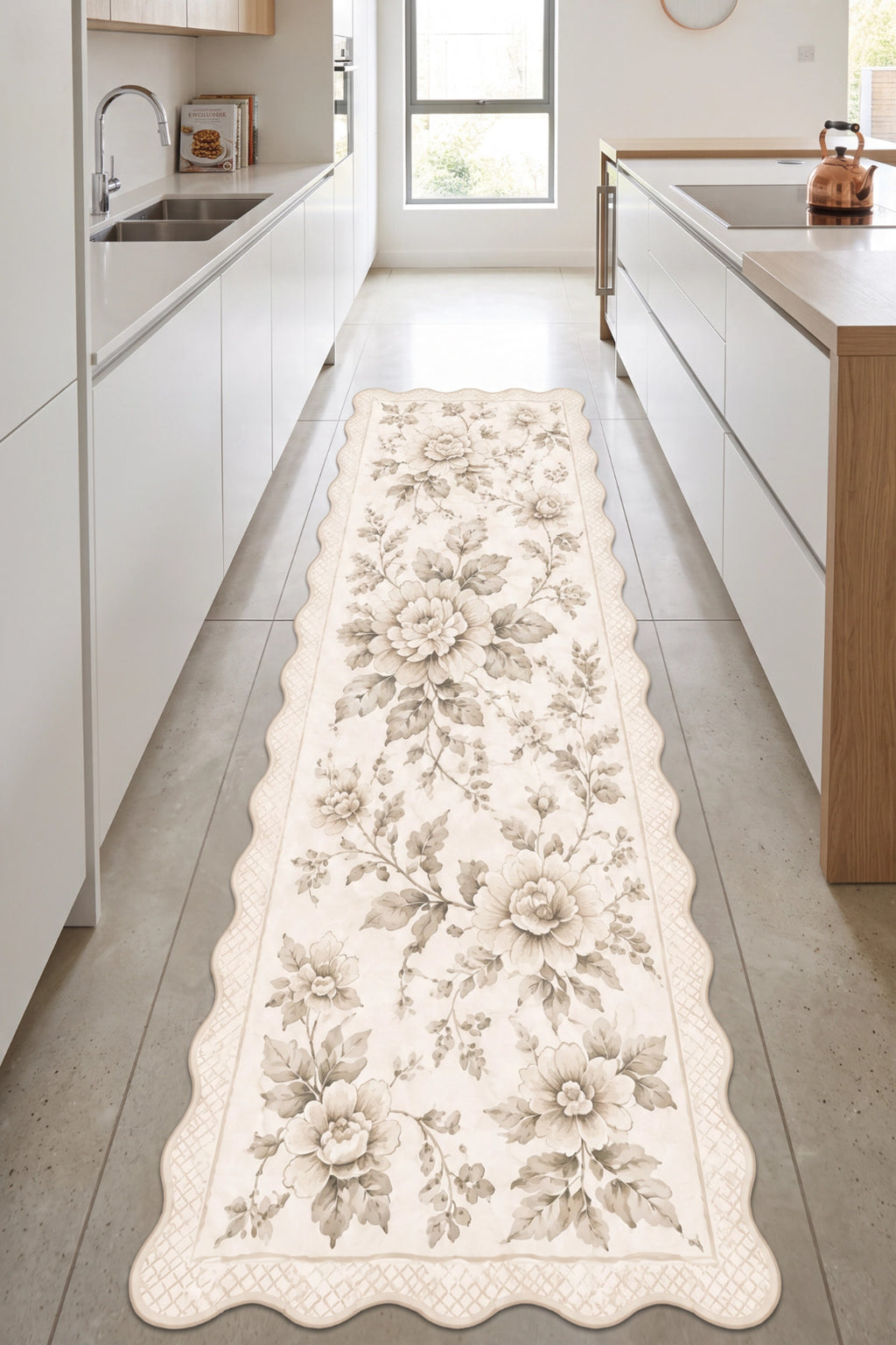 Botanica Luxe Collection English Rose Kişiye Özel Üretim Dekoratif Kaymaz Taban MUTFAK Halısı – Dijital Baskı, Yıkanabilir, F