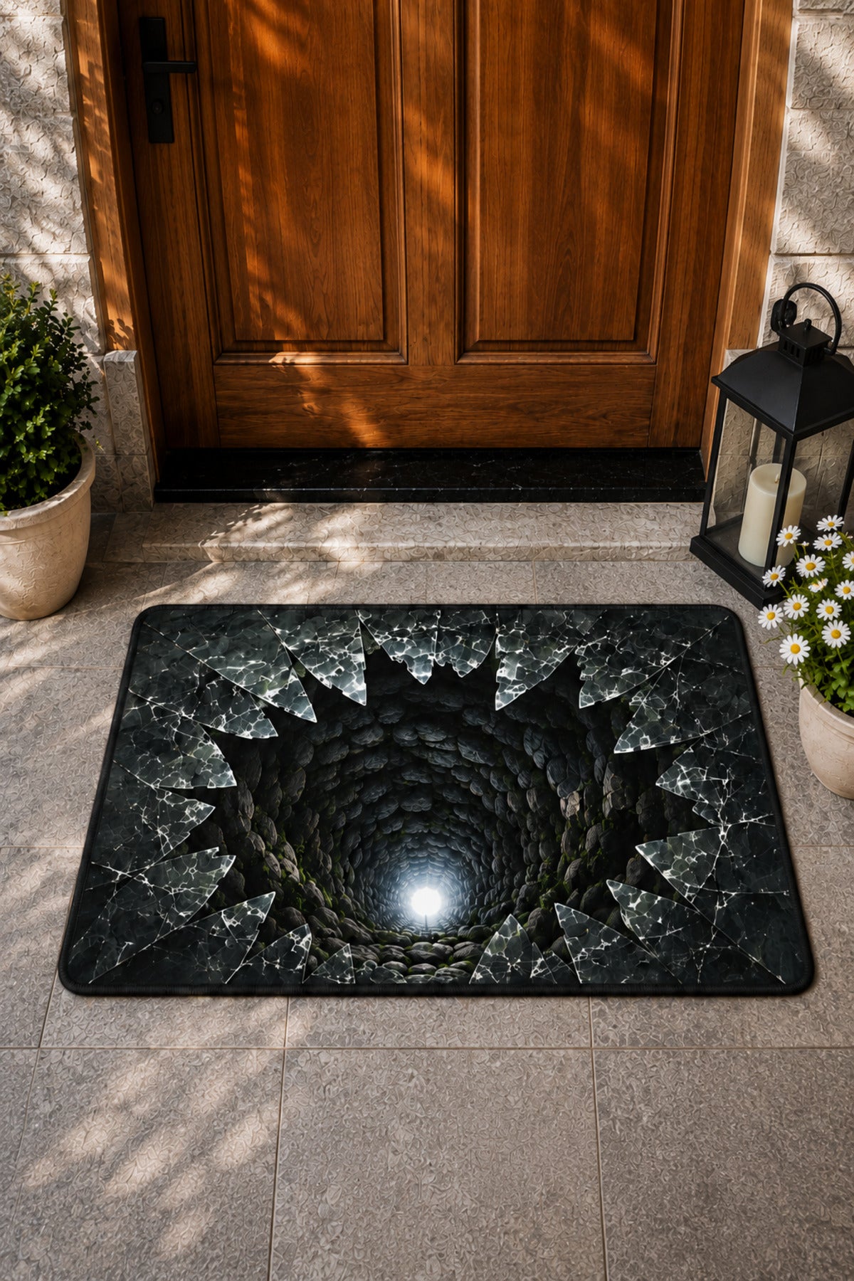 Kırık Cam Geçidi 3D İllüzyon Kapı Önü Paspası 70×50 cm -60 x 90 cm – Kaymaz Taban – Kişiye Özel Tasarım Seçeneği