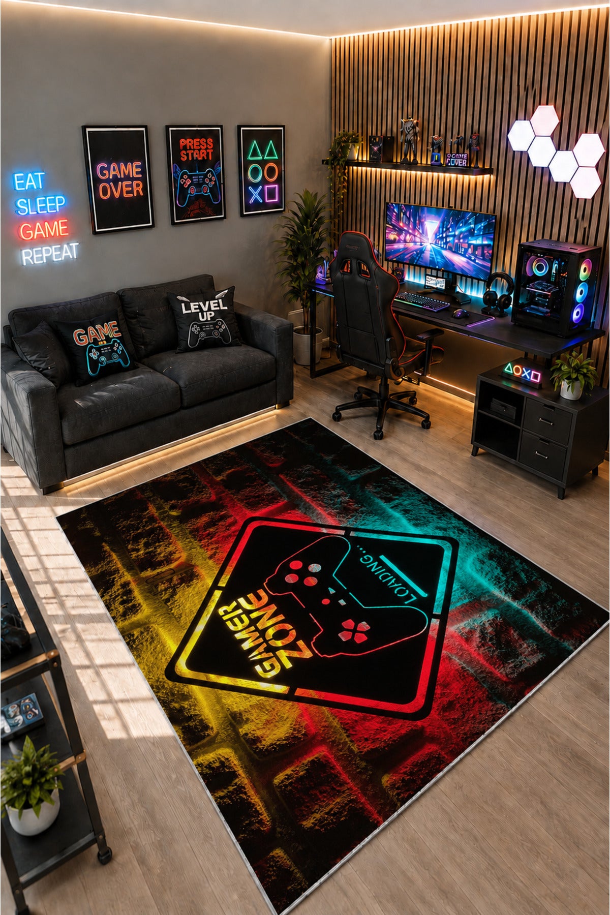 Gamer Collection Kişiye Özel Üretim Dekoratif Kaymaz Taban Oyun Odası Halısı – Dijital Baskı Yıkanabilir – Farklı Ölçü Seçene