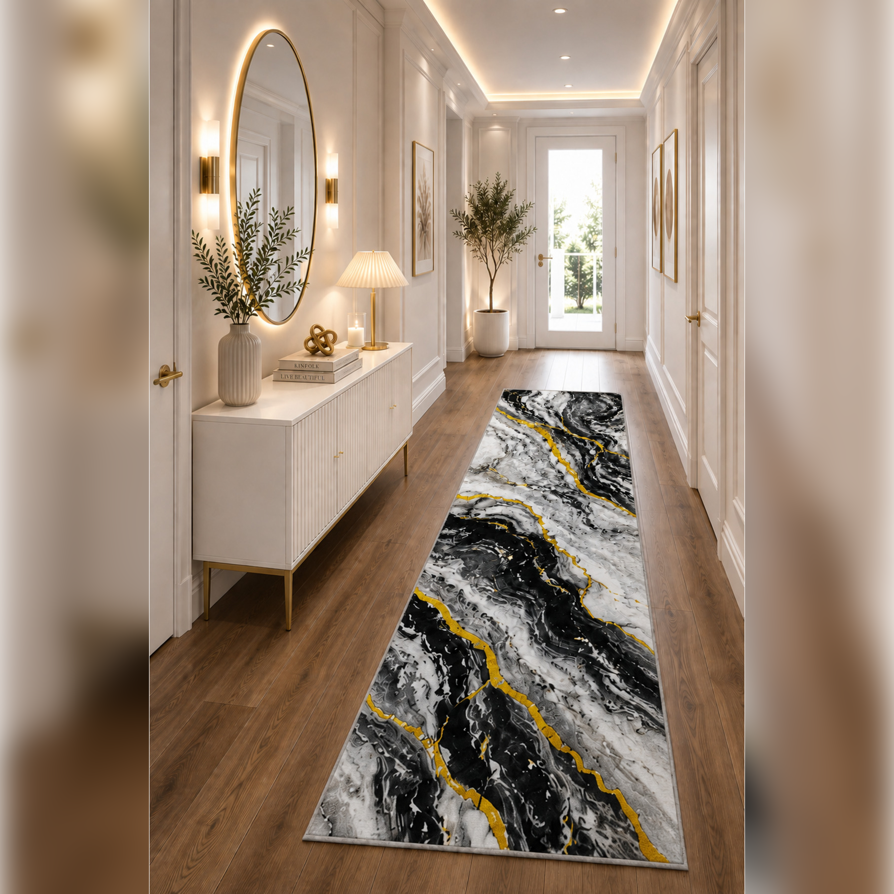 GILDED MARBLE COLLECTION Kişiye Özel Üretim Dekoratif Kaymaz Taban Mutfak-Salon-Hol-Yatak odası-Genç Odası Halısı – Dijital Baskı Yıkanabilir – Farklı Ölçü Seçenekleri