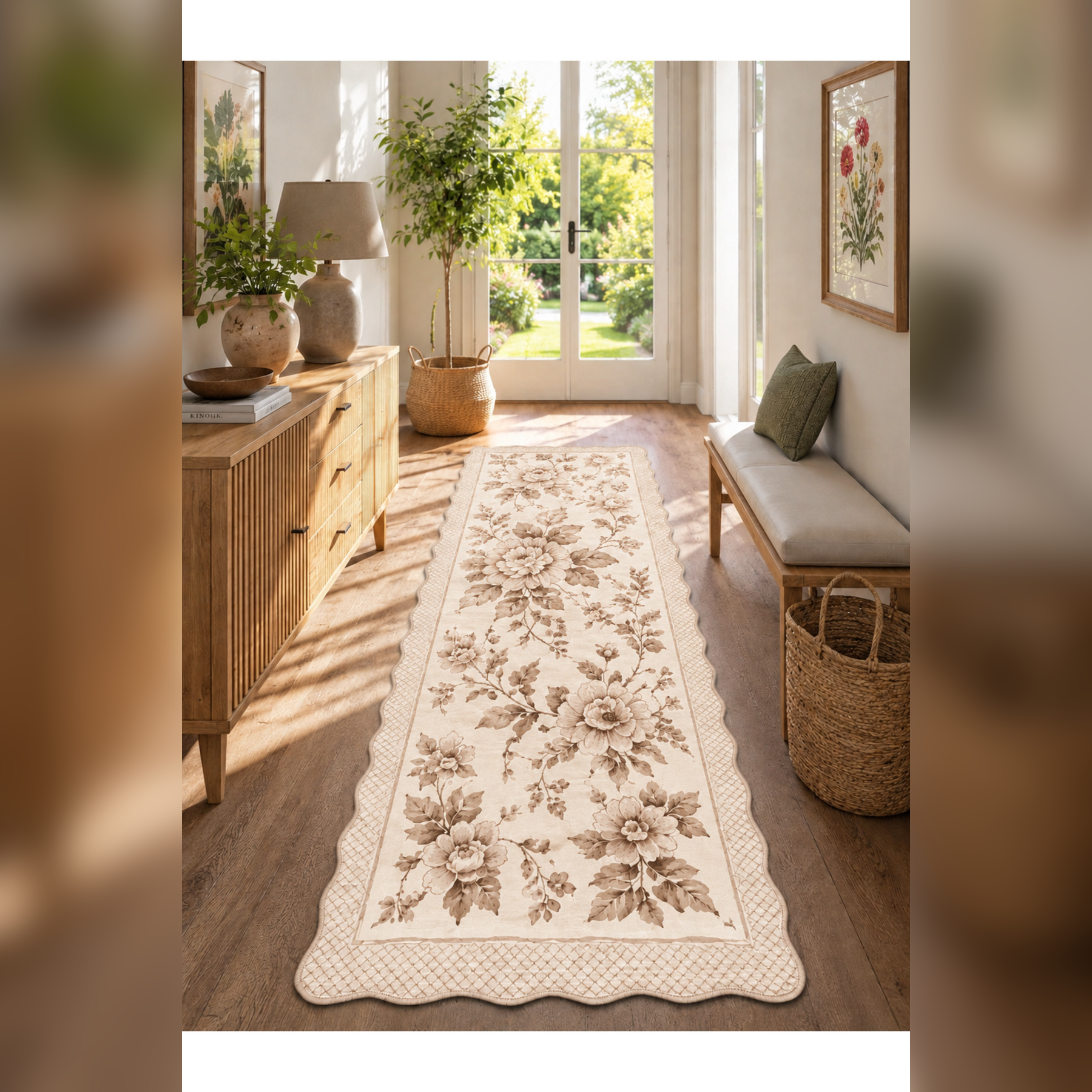 Botanica Luxe Collection English Rose Kişiye Özel Üretim Dekoratif Kaymaz Taban Antre/Hol Halısı – Dijital Baskı, Yıkanabilir, Farklı Ölçü Seçenekleri