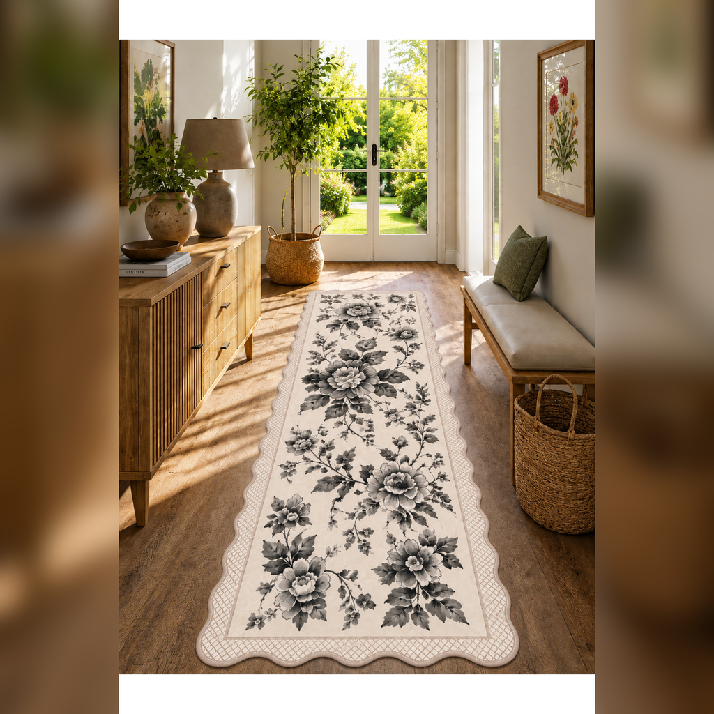Botanica Luxe Collection English Rose Kişiye Özel Üretim Dekoratif Kaymaz Taban Antre/Hol Halısı – Dijital Baskı, Yıkanabilir, Farklı Ölçü Seçenekleri