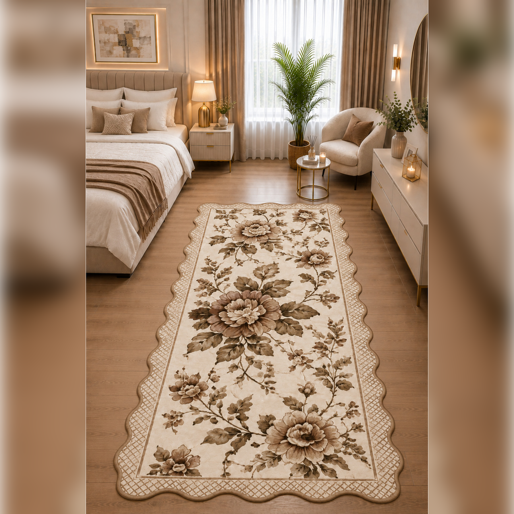 Botanica Luxe Collection English Rose Kişiye Özel Üretim Dekoratif Kaymaz Taban Salon/Yatak /Oturma odası Halısı – Dijital Baskı, Yıkanabilir, Farklı Ölçü Seçenekleri