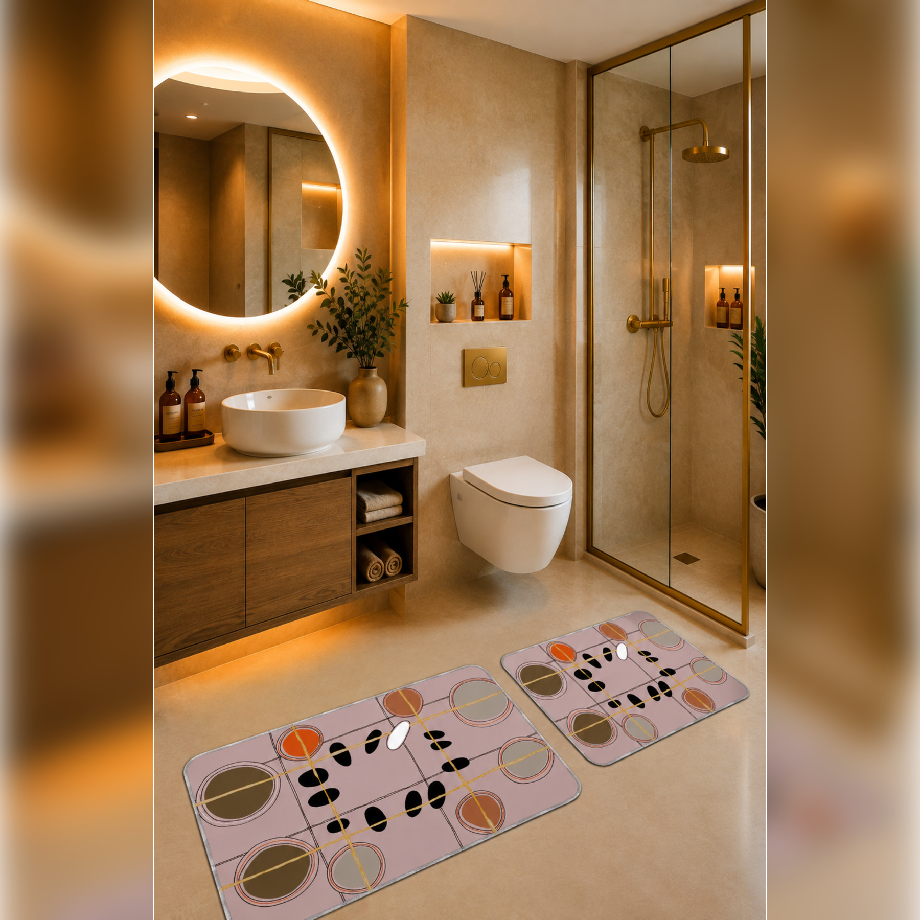 Banyo Paspası 2'li Set Kaymaz Tabanlı ve Yıkanabilir 60x90 Cm - 50x60 Cm