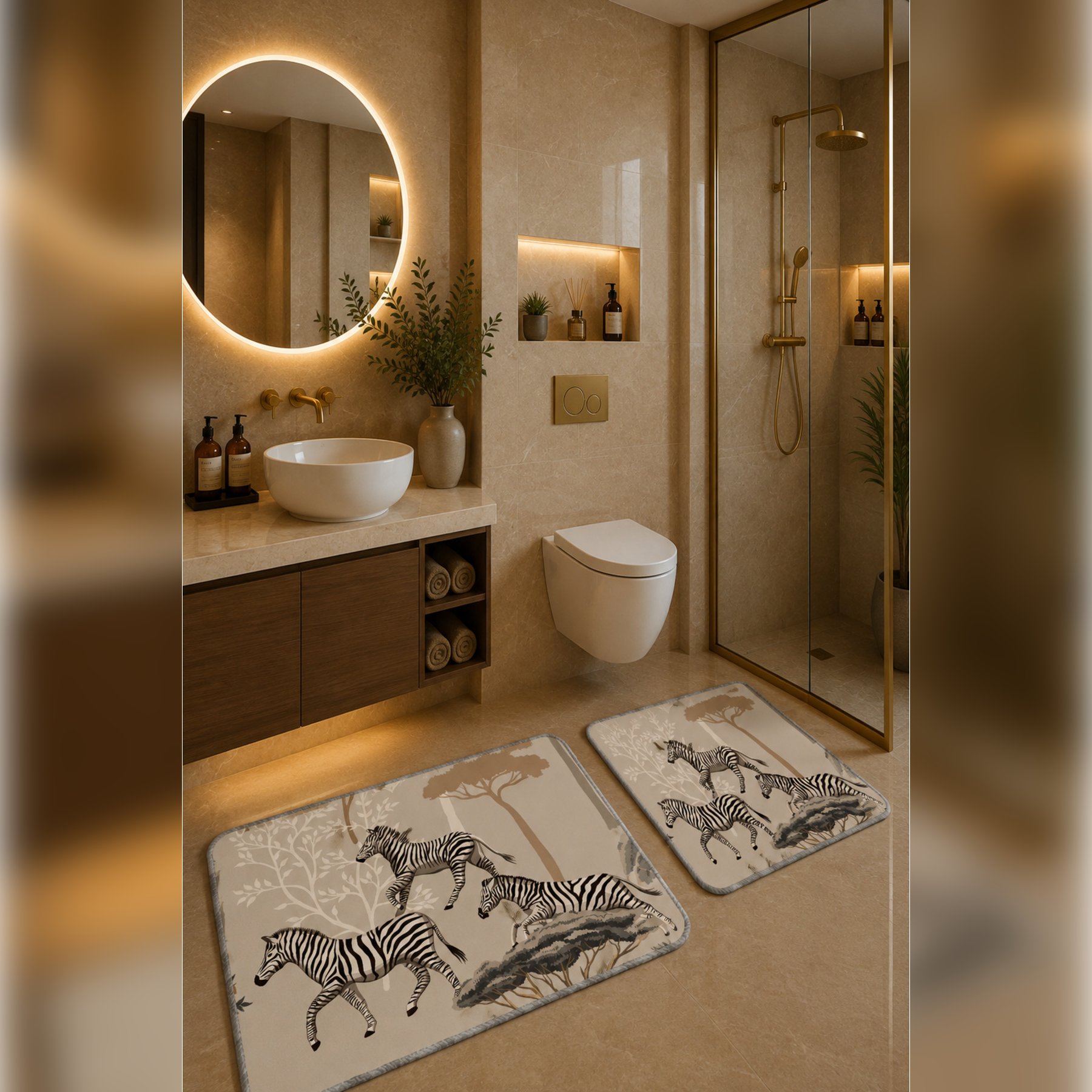 Banyo Paspası 2'li Set Kaymaz Tabanlı ve Yıkanabilir 60x90 Cm - 50x60 Cm