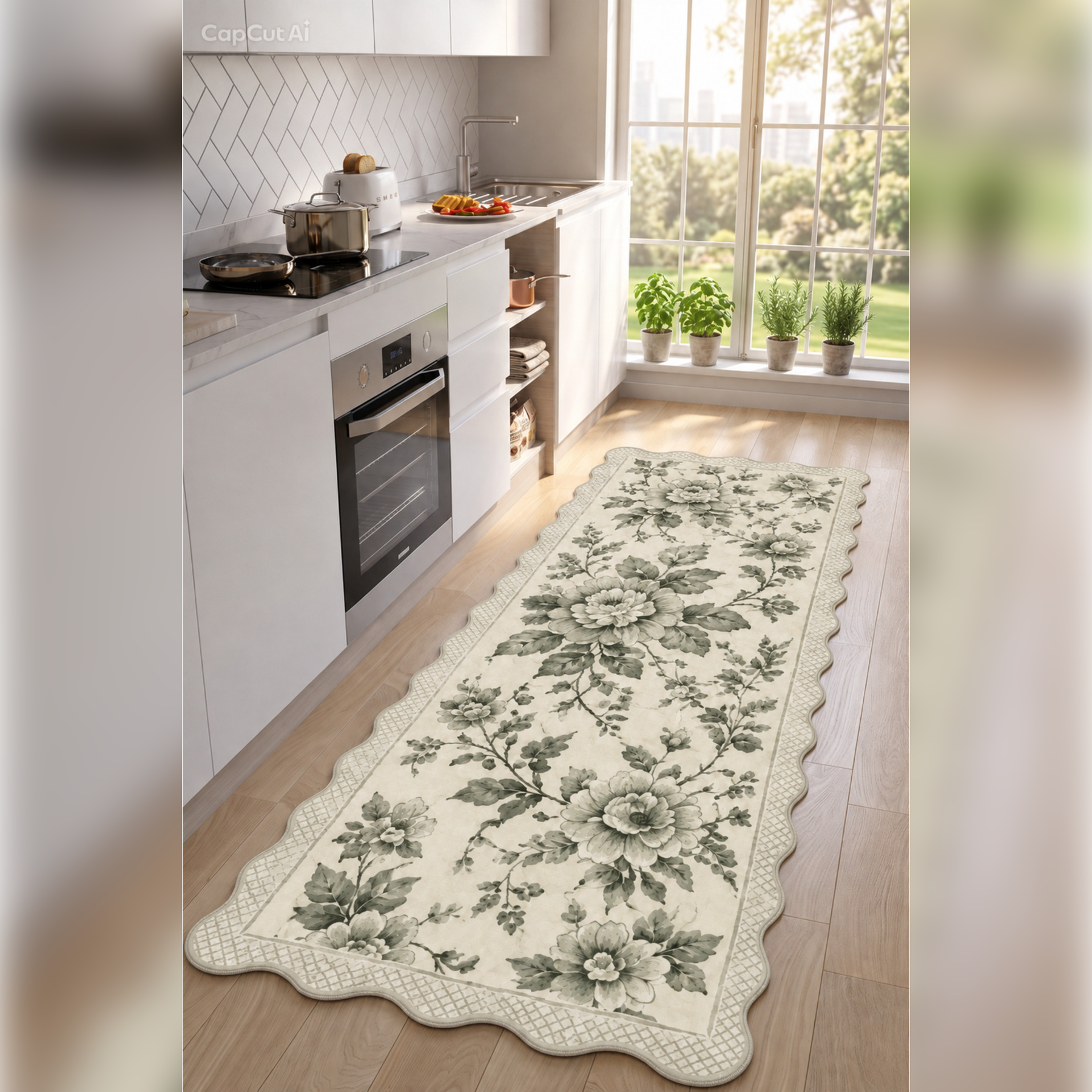 Botanica Luxe Collection English Rose Kişiye Özel Üretim Dekoratif Kaymaz Taban MUTFAK Halısı – Dijital Baskı, Yıkanabilir, Farklı Ölçü Seçenekleri