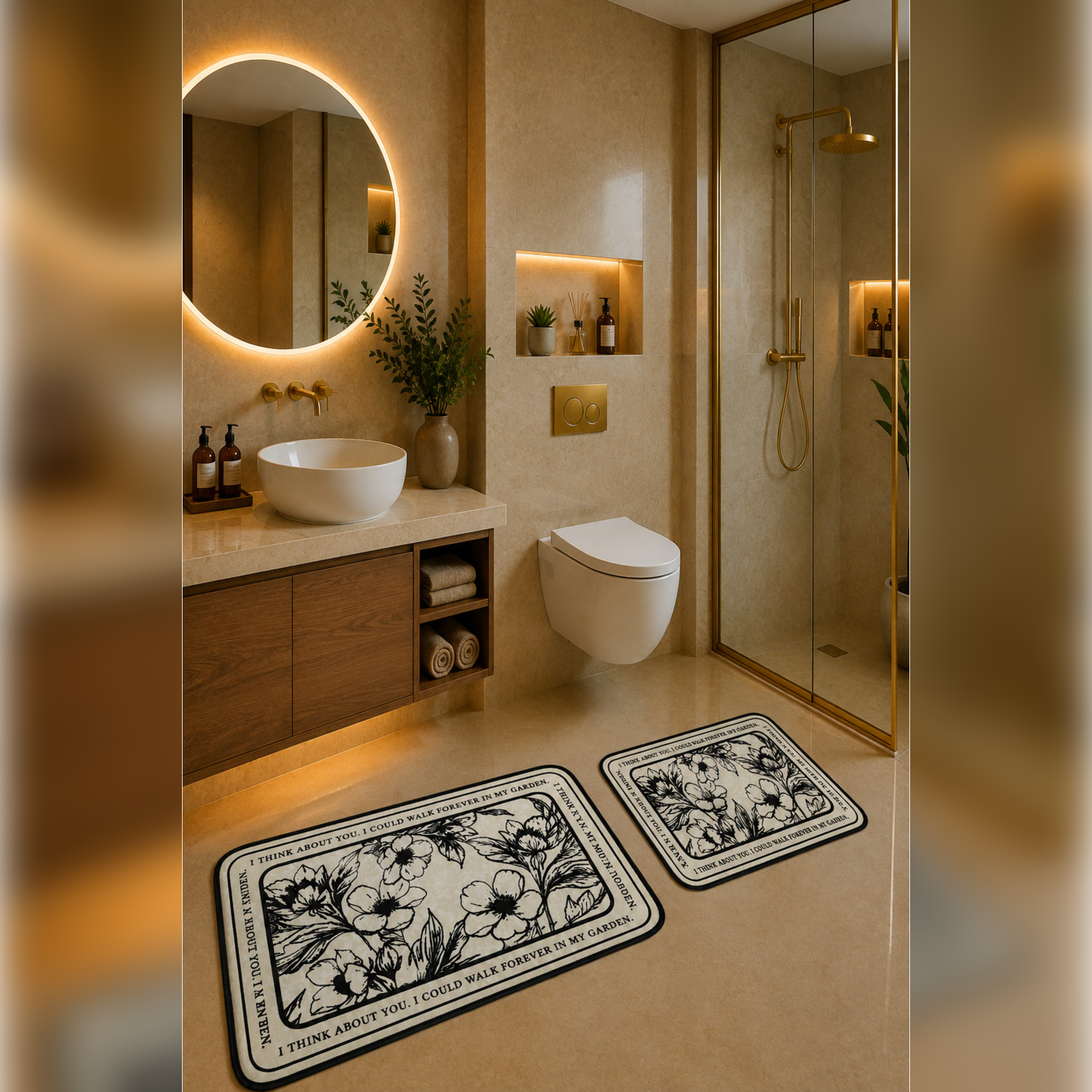 Banyo Paspası 2'li Set Kaymaz Tabanlı ve Yıkanabilir 60x90 Cm - 50x60 Cm
