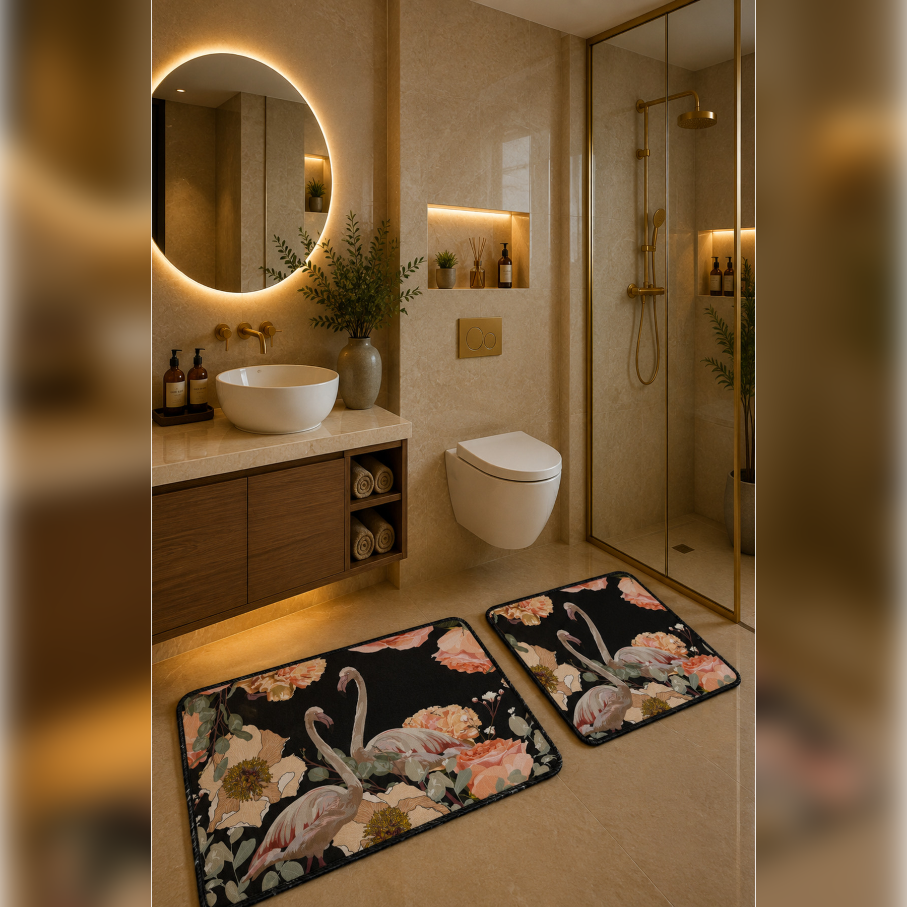 Banyo Paspası 2'li Set Kaymaz Tabanlı ve Yıkanabilir 60x90 Cm - 50x60 Cm