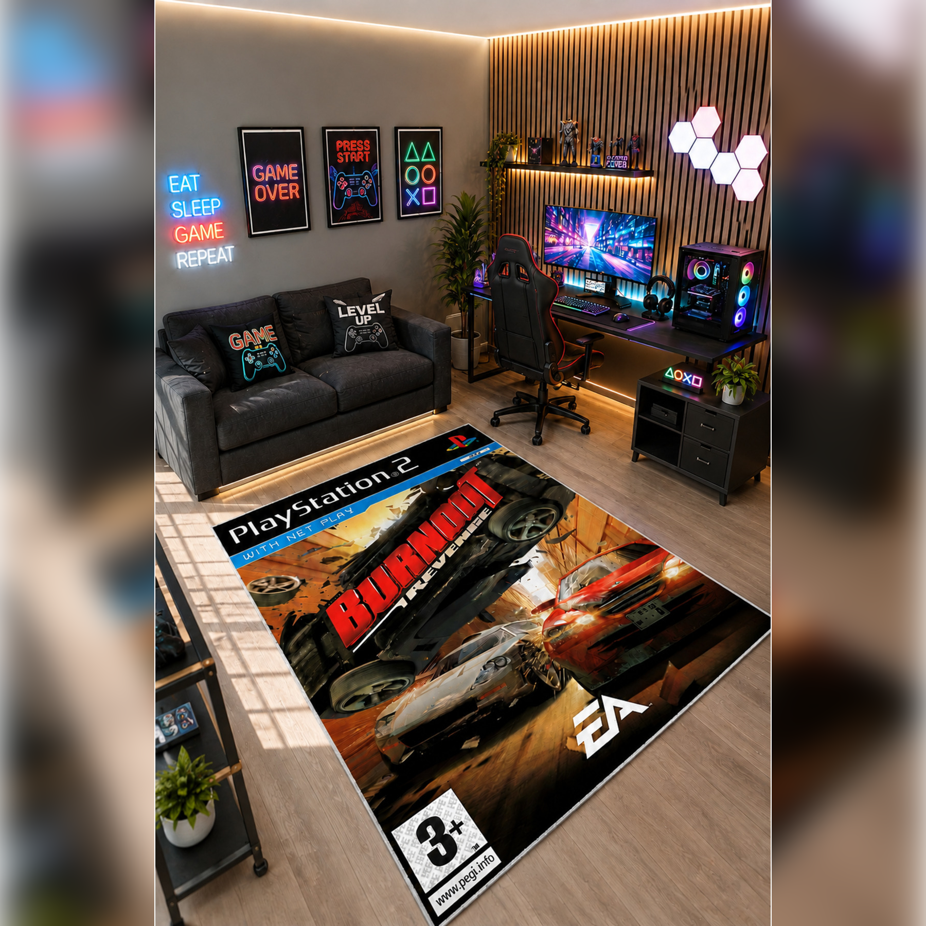 Gamer Collection Kişiye Özel Üretim Dekoratif Kaymaz Taban Oyun Odası Halısı – Dijital Baskı Yıkanabilir – Farklı Ölçü Seçenekleri