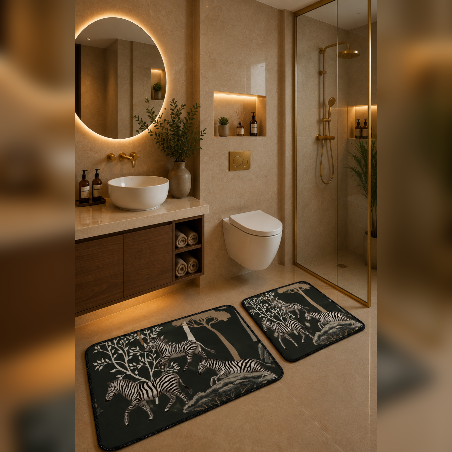 Banyo Paspası 2'li Set Kaymaz Tabanlı ve Yıkanabilir 60x90 Cm - 50x60 Cm