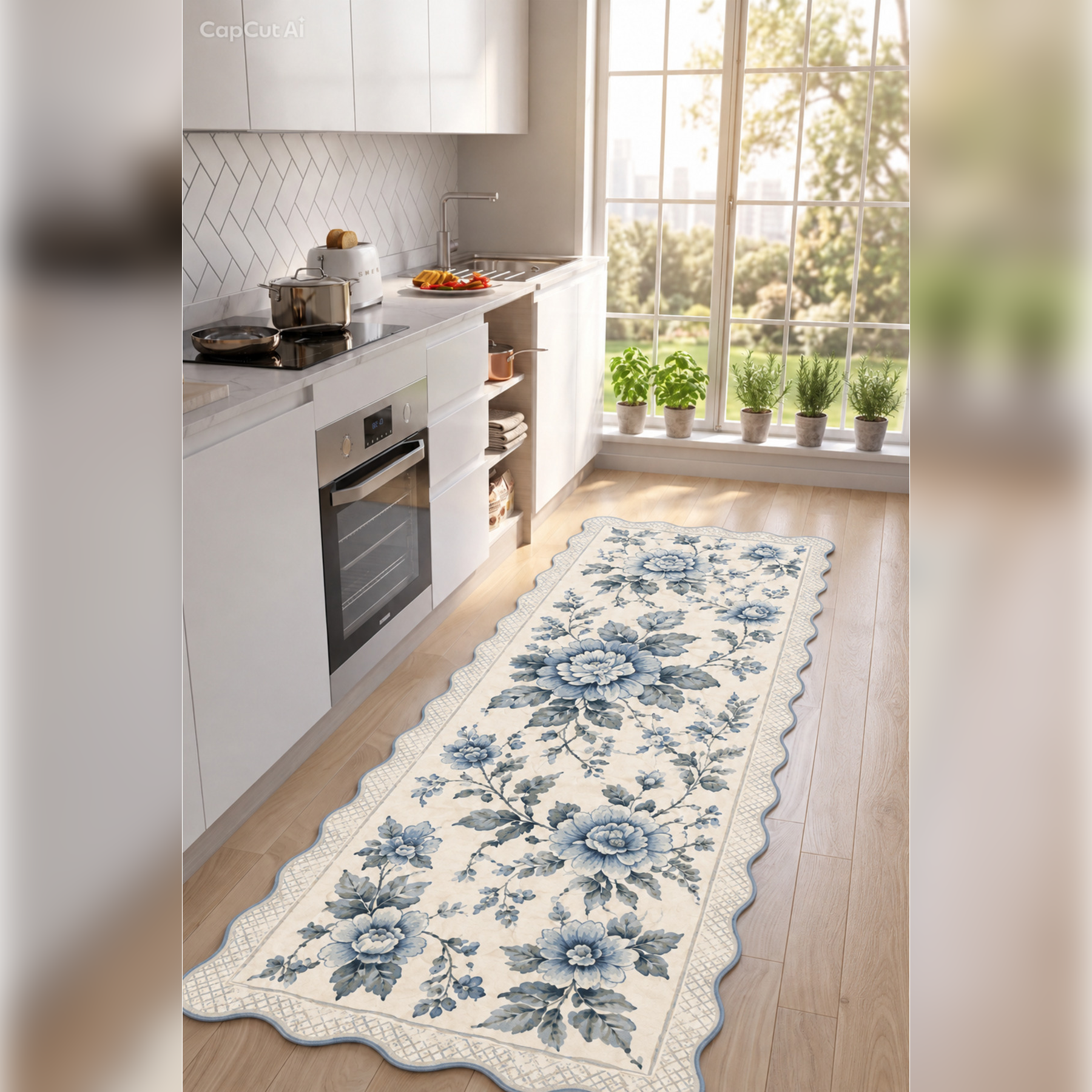 Botanica Luxe Collection English Rose Kişiye Özel Üretim Dekoratif Kaymaz Taban MUTFAK Halısı – Dijital Baskı, Yıkanabilir, Farklı Ölçü Seçenekleri