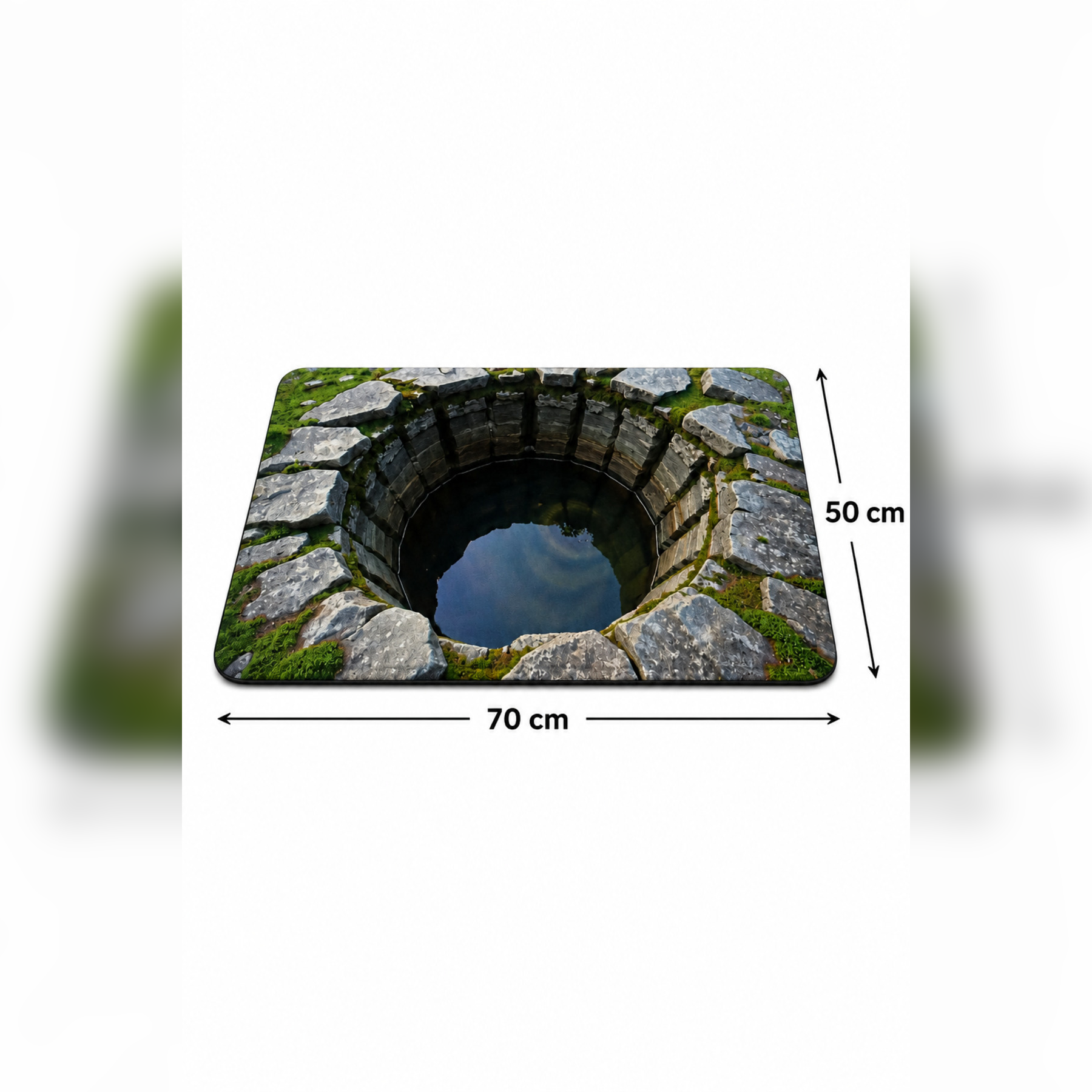Yosunlu Sonsuzluk Kuyusu 3D İllüzyon Kapı Önü Paspası 70×50 cm -60 x 90 cm – Kaymaz Taban – Kişiye Özel Tasarım Seçeneği