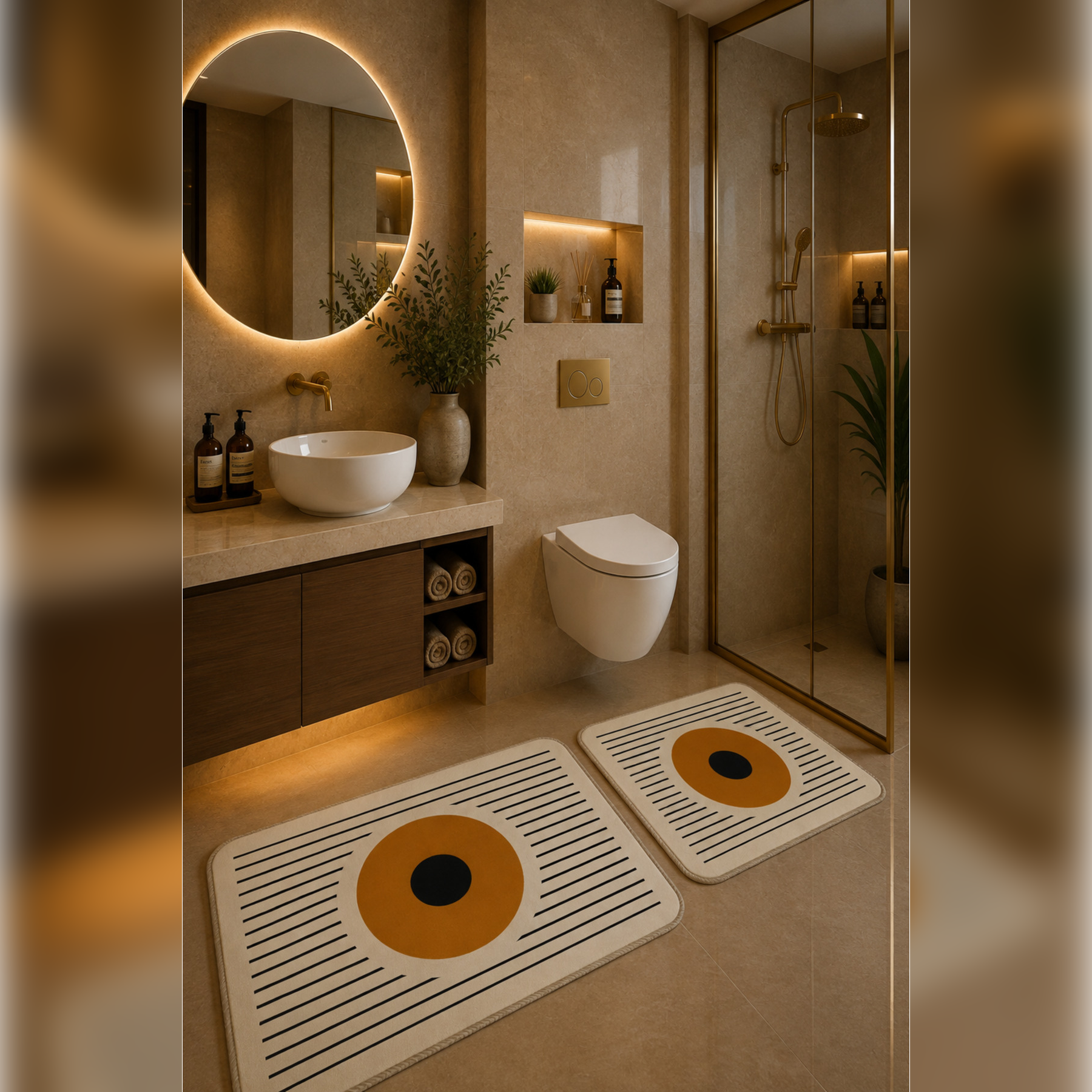 Banyo Paspası 2'li Set Kaymaz Tabanlı ve Yıkanabilir 60x90 Cm - 50x60 Cm