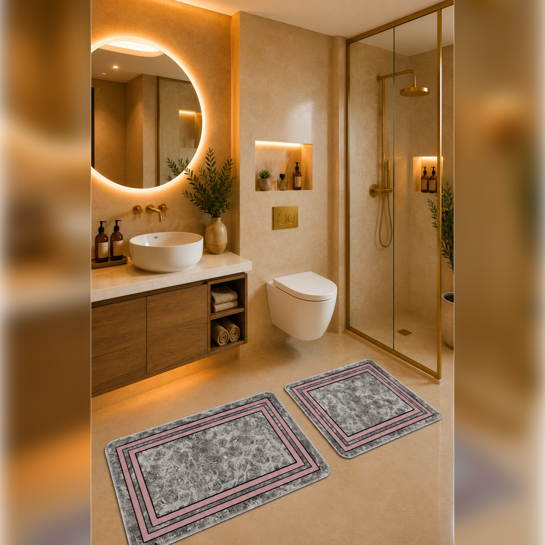 Banyo Paspası 2'li Set Kaymaz Tabanlı ve Yıkanabilir 60x90 Cm - 50x60 Cm