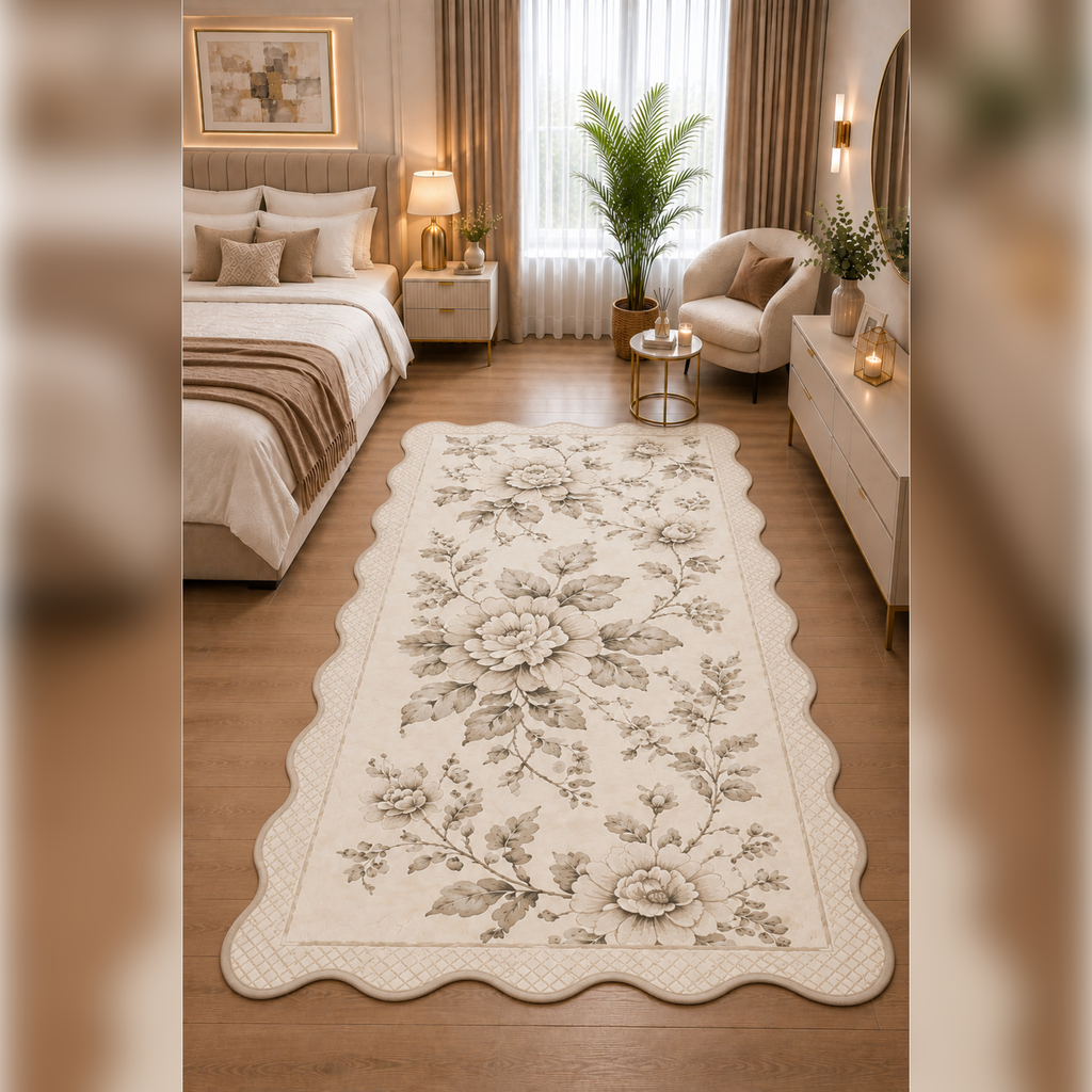 Botanica Luxe Collection English Rose Kişiye Özel Üretim Dekoratif Kaymaz Taban Salon/Yatak /Oturma odası Halısı – Dijital Baskı, Yıkanabilir, Farklı Ölçü Seçenekleri