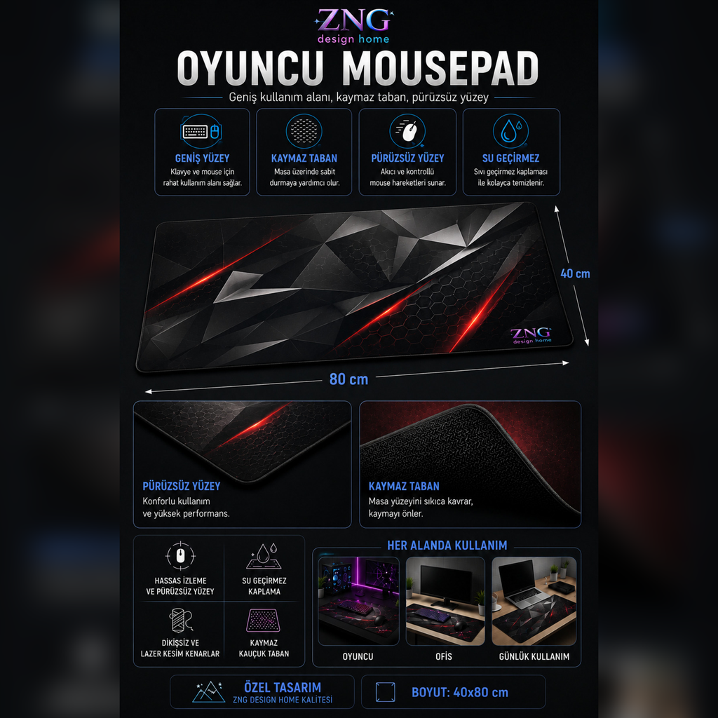 Abstract Collection 80x40 cm Büyük Boy Gaming Mousepad Kaymaz Taban Deskmat