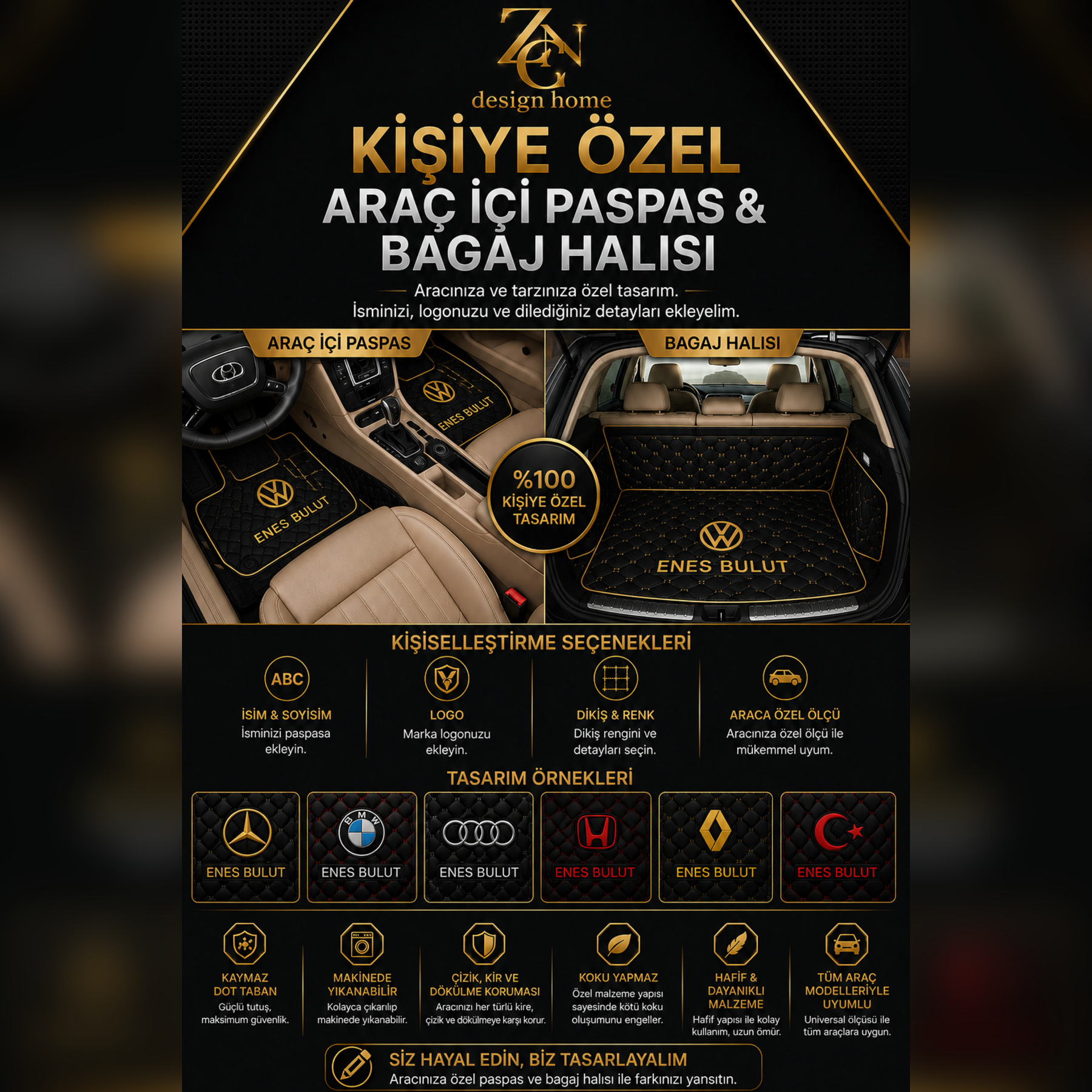 Honda Tasarımlı Universal Premium Araç İçi Oto Paspası 4'lü Set – Tüm Araç Modellerine Uyumlu-Kaymaz DOT Taban