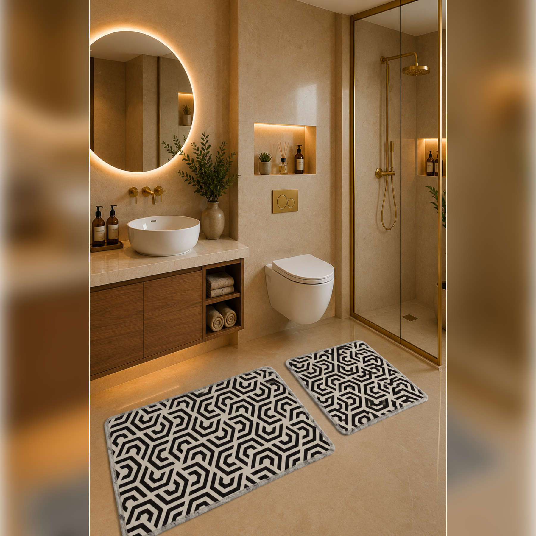 Banyo Paspası 2'li Set Kaymaz Tabanlı ve Yıkanabilir 60x90 Cm - 50x60 Cm