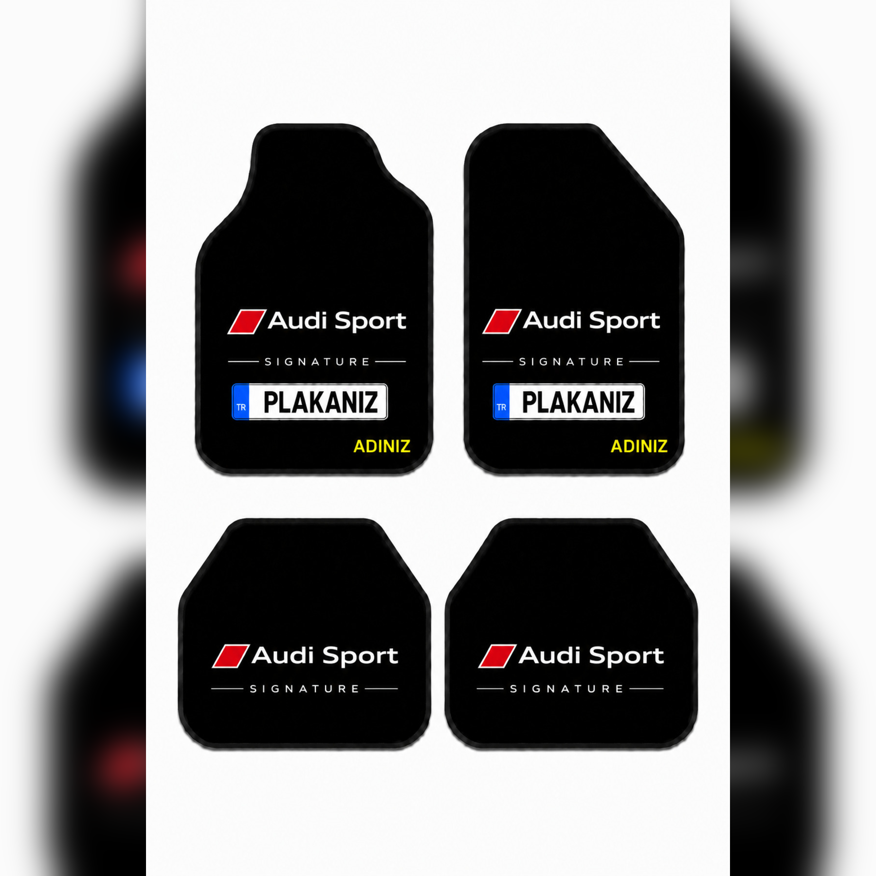 Audi Sport Kişiye Özel İsim ve Plaka Baskılı Universal Premium Araç İçi Oto Paspası 4'lü Set– Tüm Araç Modellerine Uyumlu-Kaymaz DOT Taban
