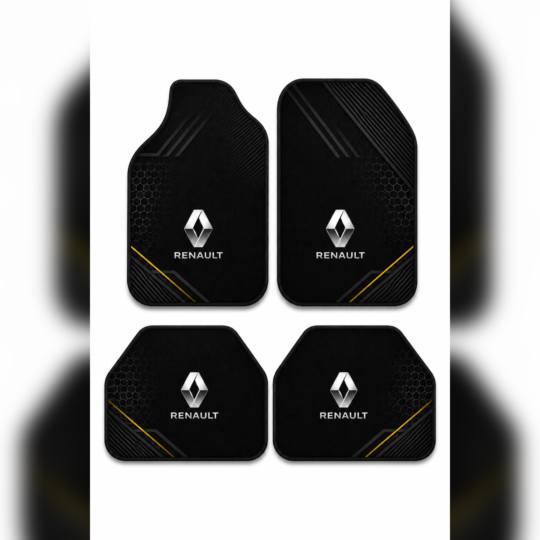 Renault Tasarımlı Universal Premium Araç İçi Oto Paspası 4'lü Set – Tüm Araç Modellerine Uyumlu-Kaymaz DOT Taban