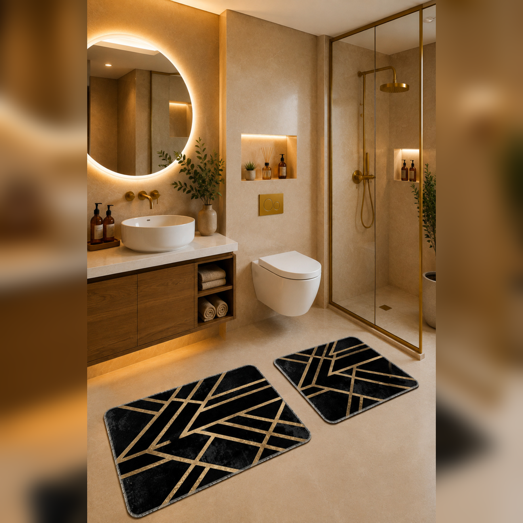 Banyo Paspası 2'li Set Kaymaz Tabanlı ve Yıkanabilir 60x90 Cm - 50x60 Cm
