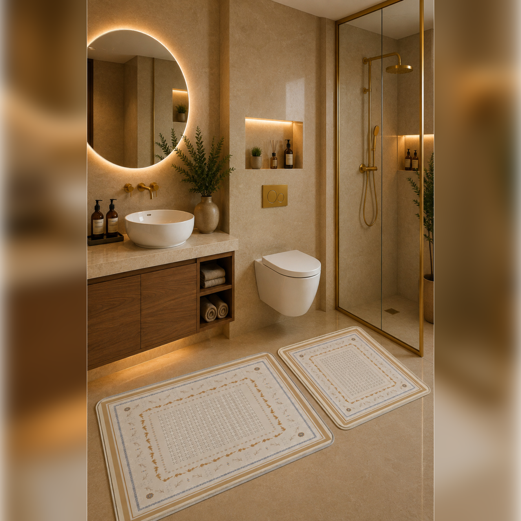 Banyo Paspası 2'li Set Kaymaz Tabanlı ve Yıkanabilir 60x90 Cm - 50x60 Cm